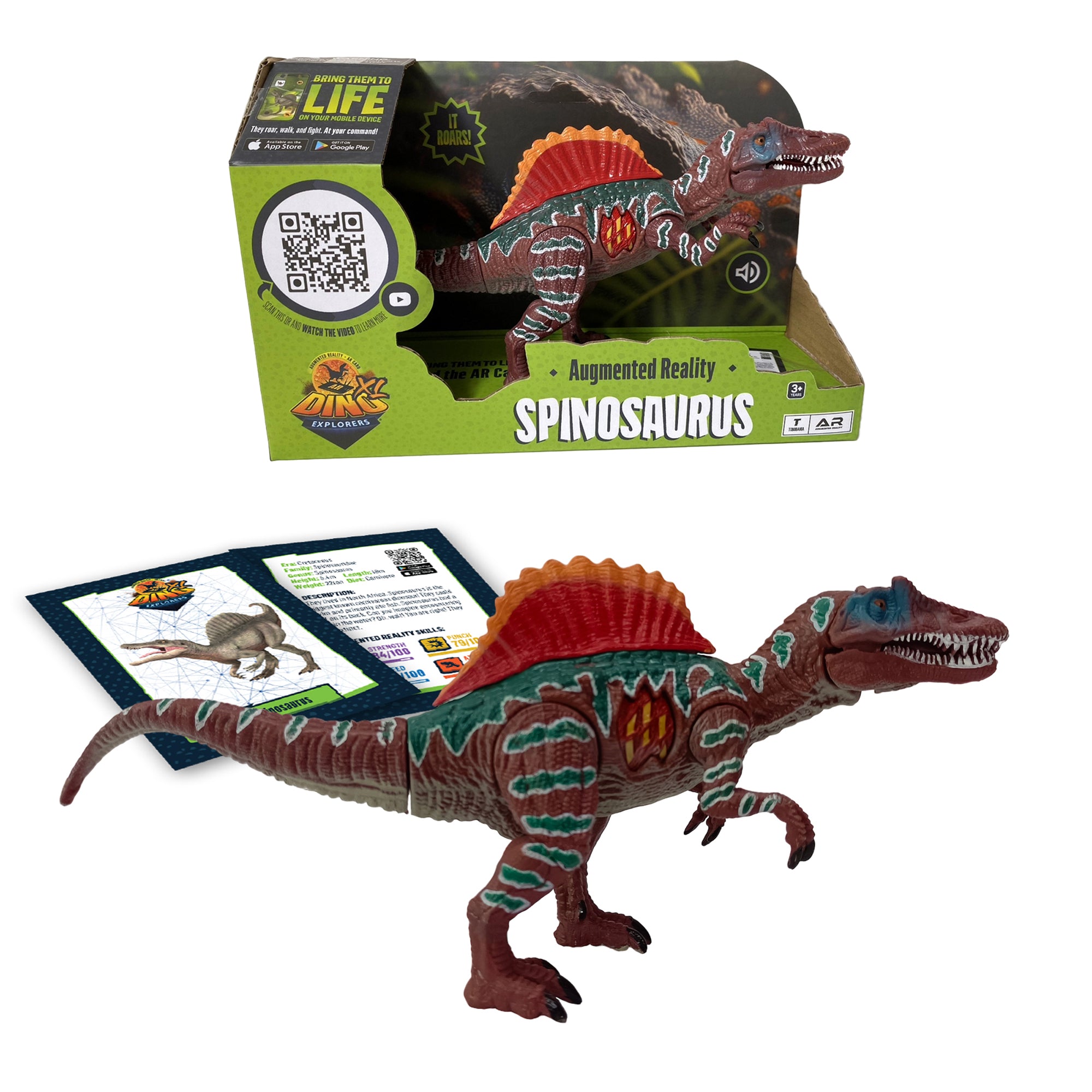 Dino Explorers: AR Dinosaur XL & Brick Combo - 10" Spinosaurus Sound Figure - Image 3