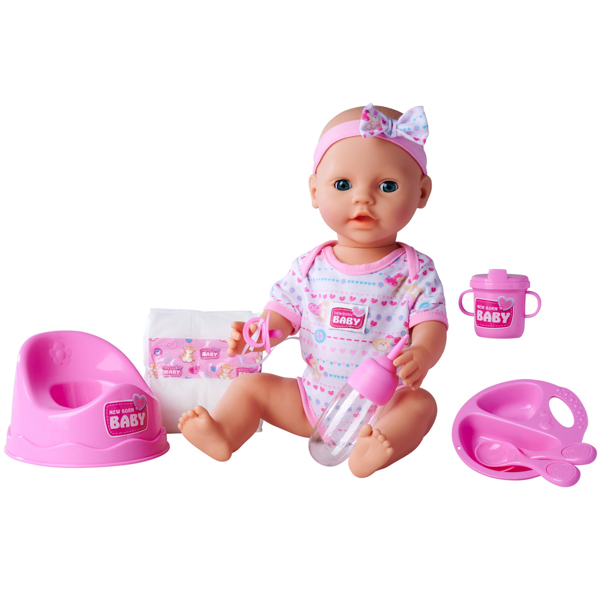 Alternative view of Simba Toys 17" Drink & Wet Baby Doll with Pink Heart Onesie & Accessories