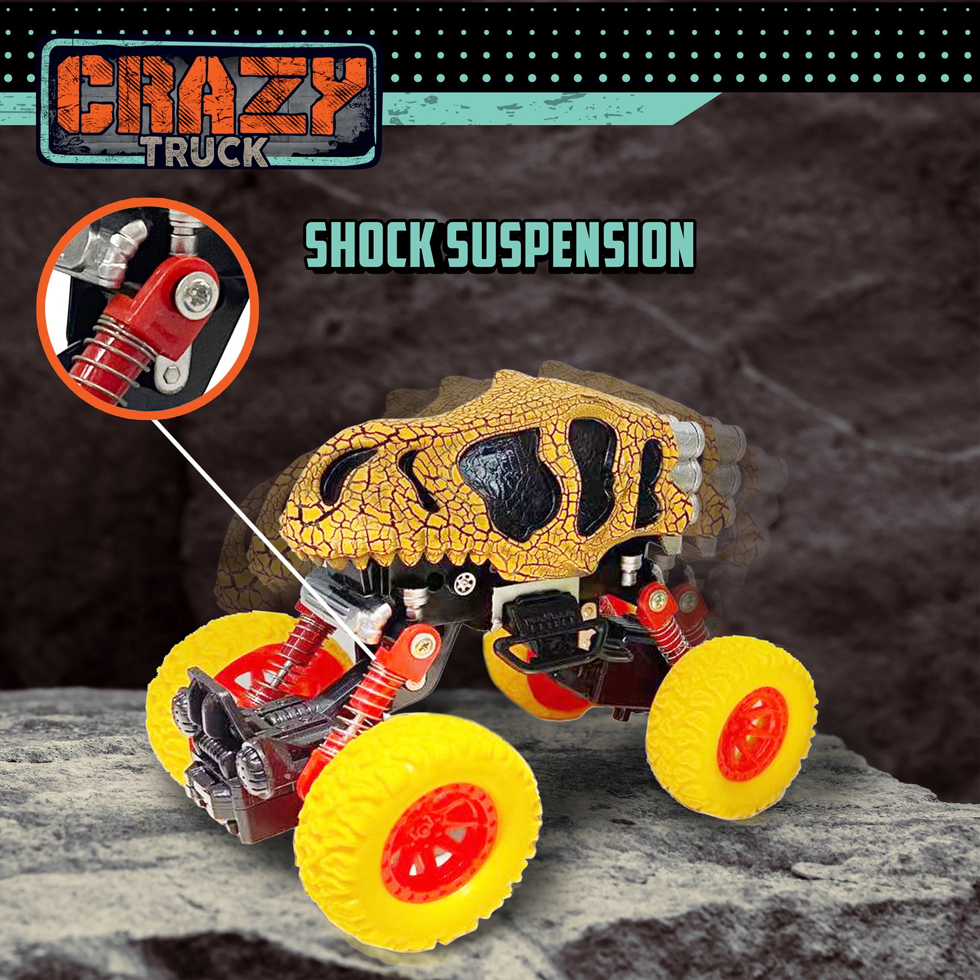 Thin Air Toys Crazy Truck Dinosaur Monster Skull Stunt Truck - Orange & Black, 4.5" - Image 3