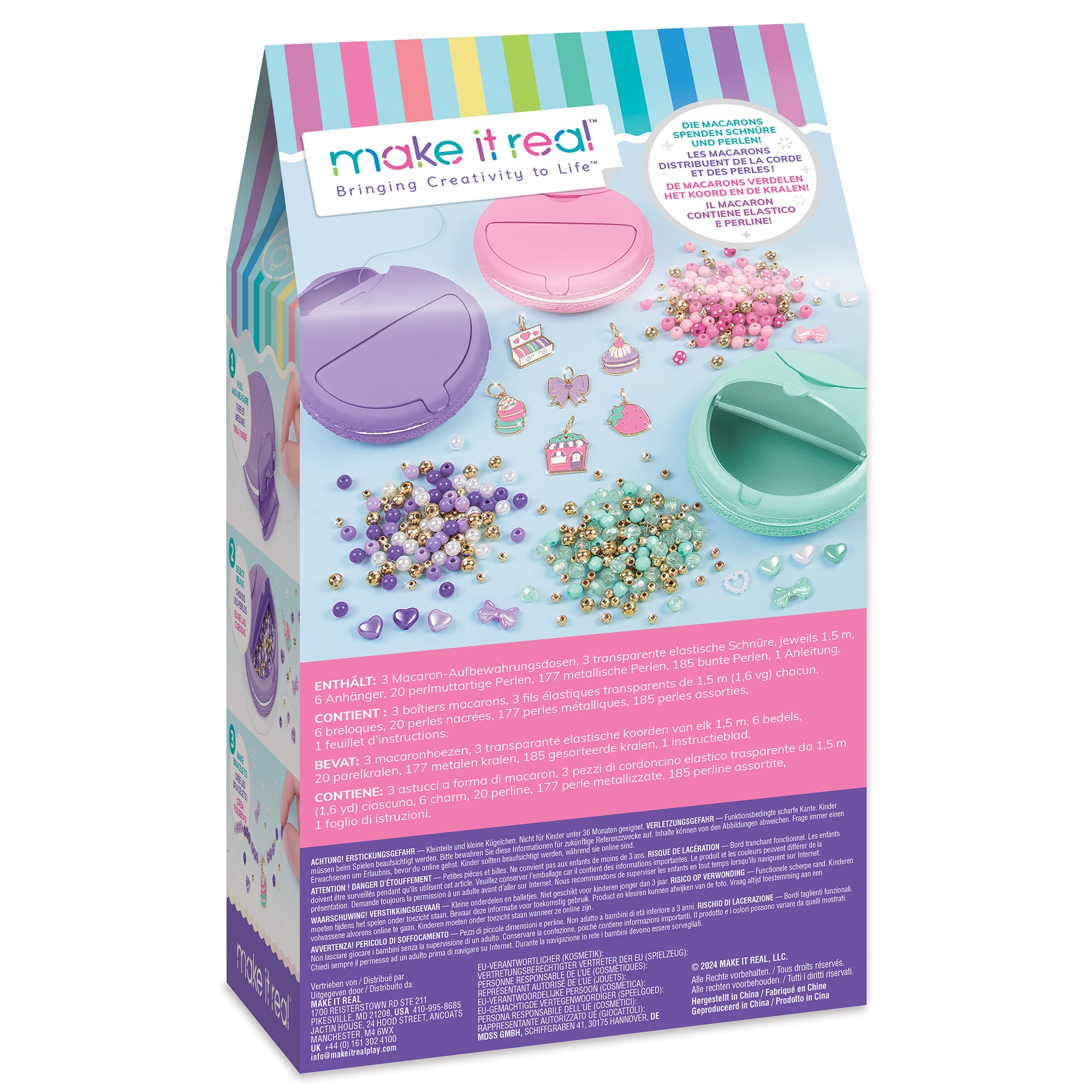MIR Dessert-Inspired Macaron Bracelet Maker Kit - Pink, Purple, Teal