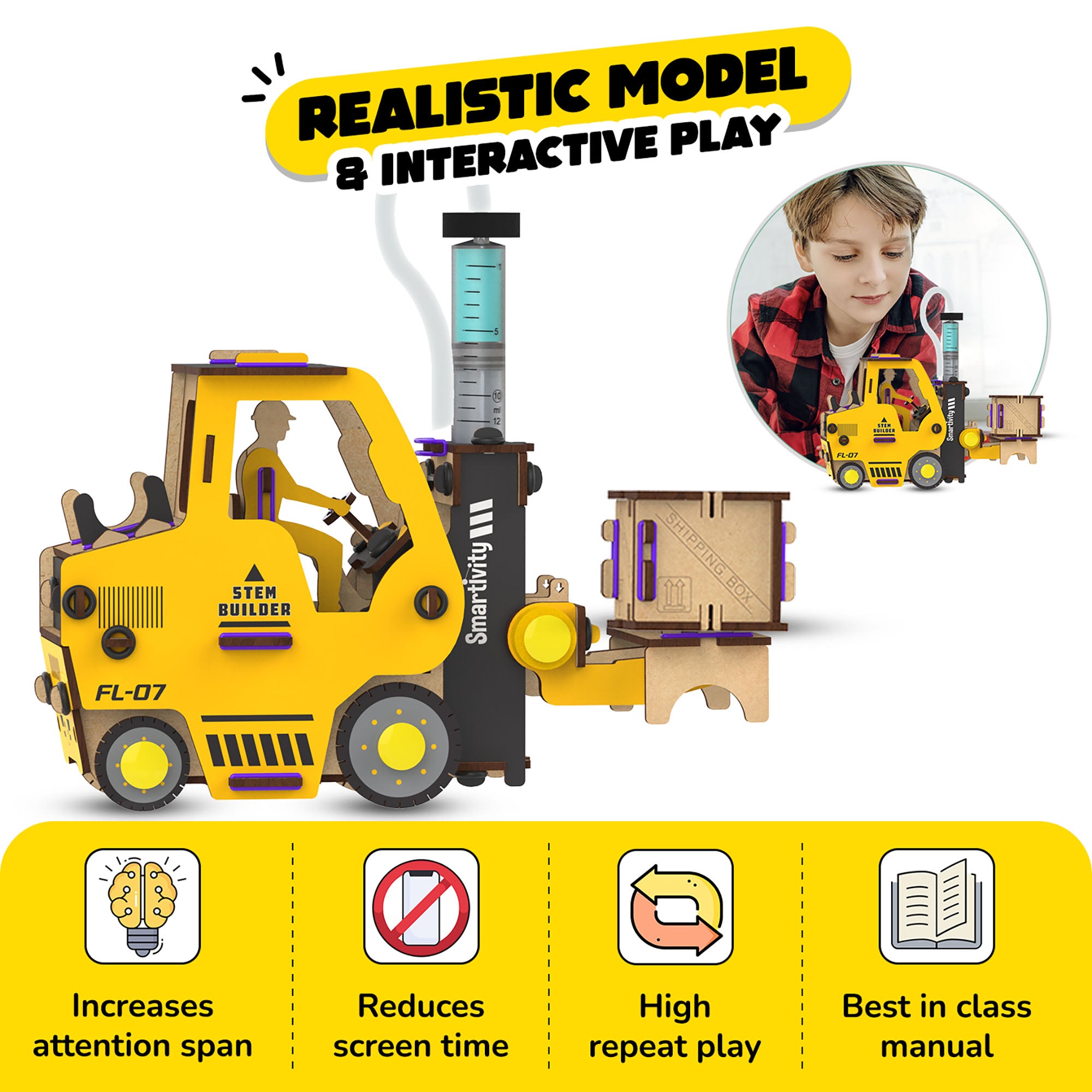 Smartivity Hydraulic Forklift - STEM DIY Science Kit for Kids - Image 4