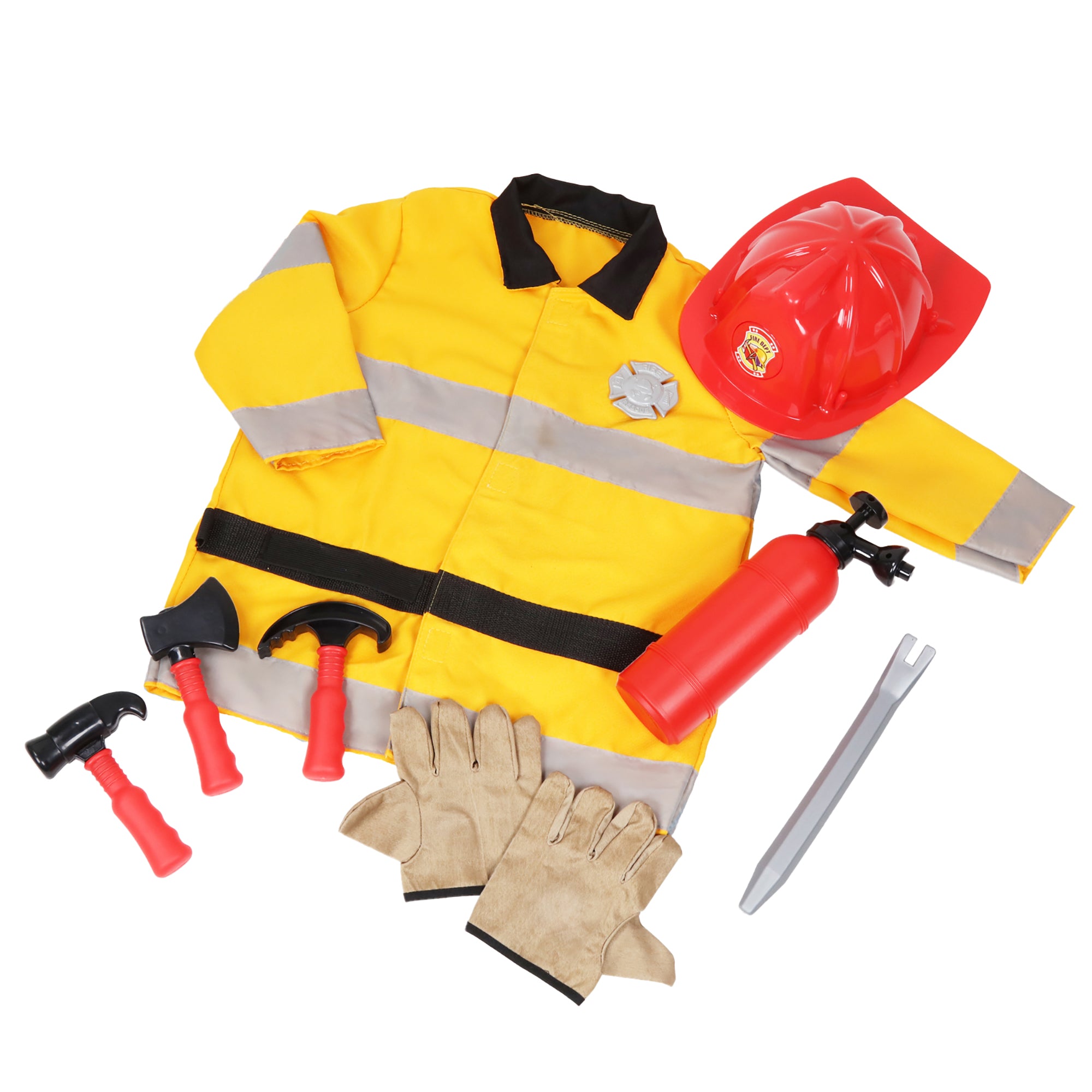 Playful Minds 10pc Firefighter Roleplay Set - Yellow & Red Costume for Ages 3+