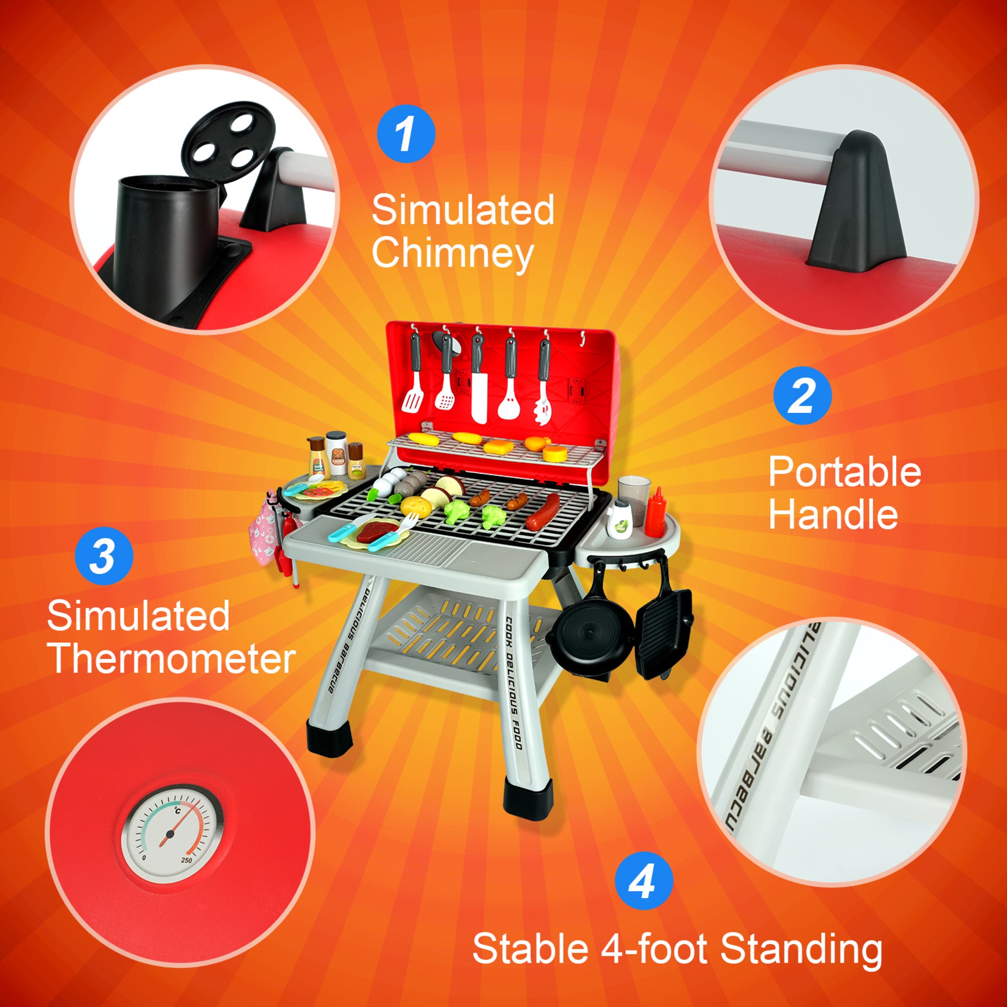 Easy Playhouse BBQ Grill Toy Playset - Realistic Effects - Image 4