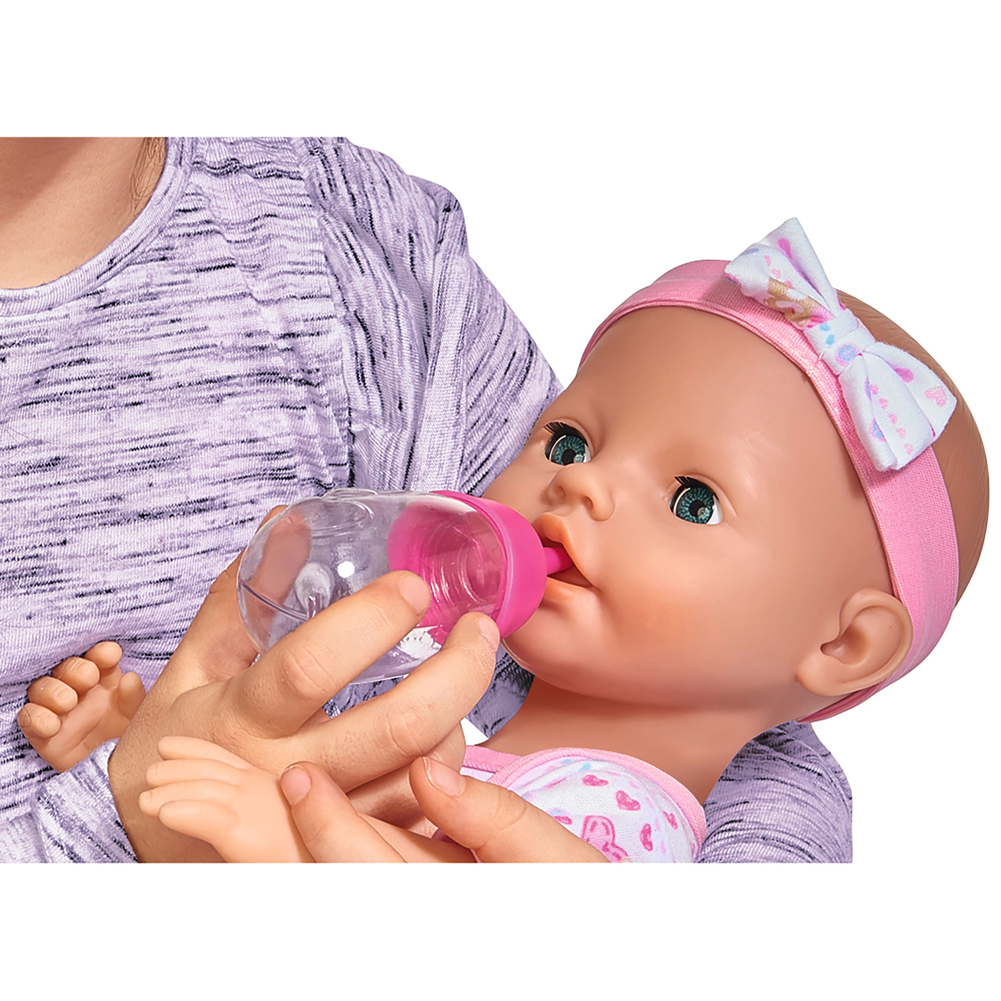 Simba Toys 17" Drink & Wet Baby Doll with Pink Heart Onesie & Accessories - Image 5