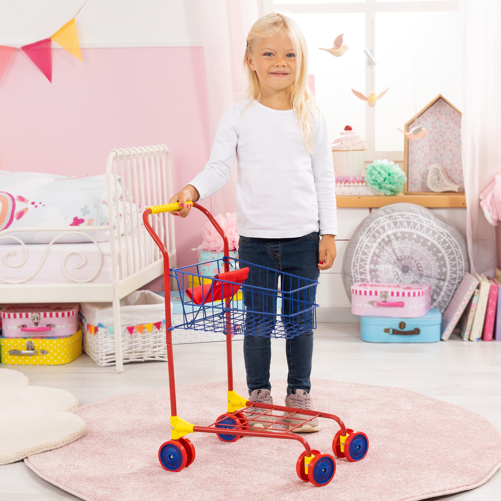 Bayer Design Shopping Cart - Grey & Blue, Grocery Pretend Play Toy for Toddlers - Image 4