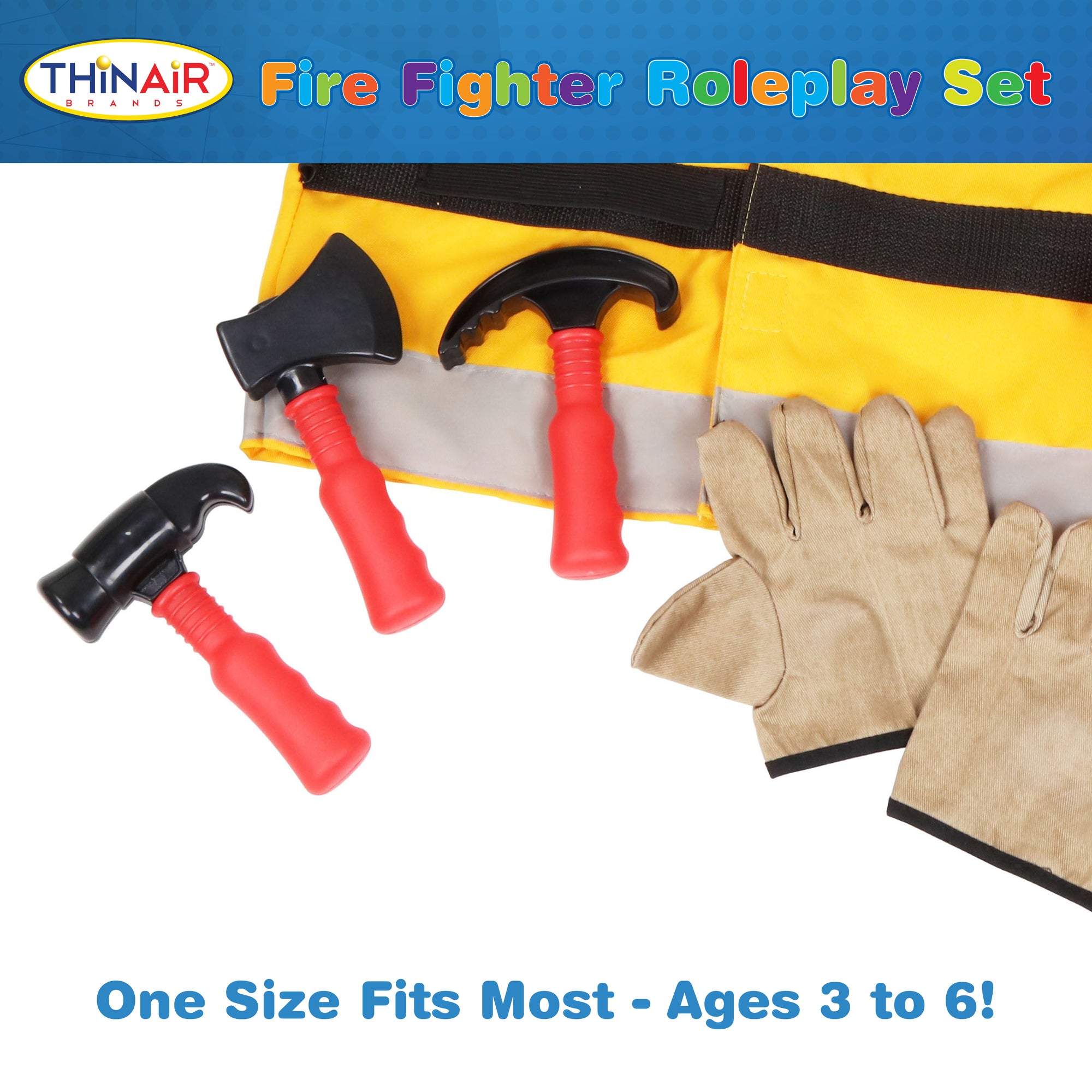 Playful Minds 10pc Firefighter Roleplay Set - Yellow & Red Costume for Ages 3+ - Image 4