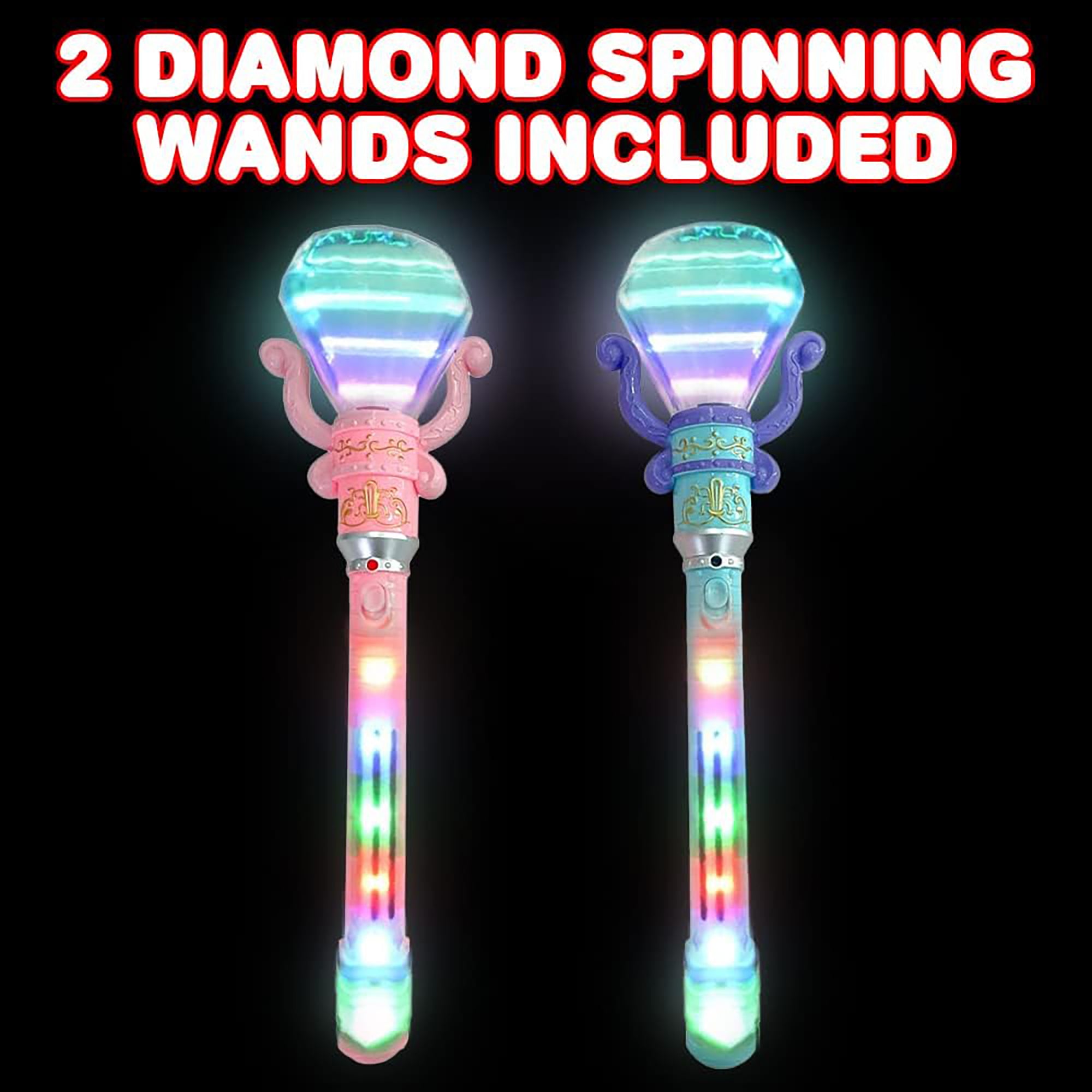 Alternative view of Twinkling Diamond LED Spinning Wands - 2pc Set, Pink & Blue