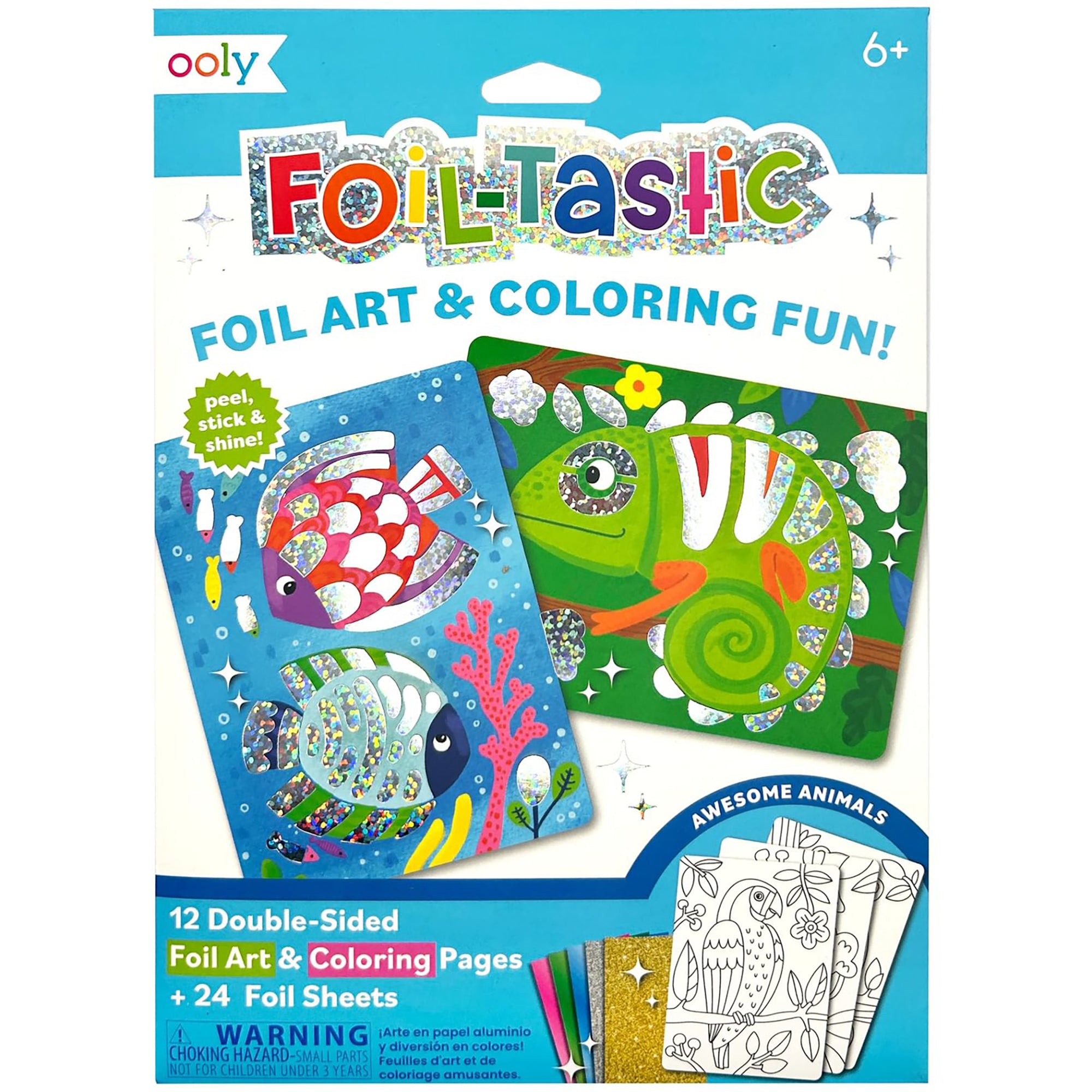 OOLY Awesome Animals Foil Art & Coloring Set - 12 Double-Sided Pages