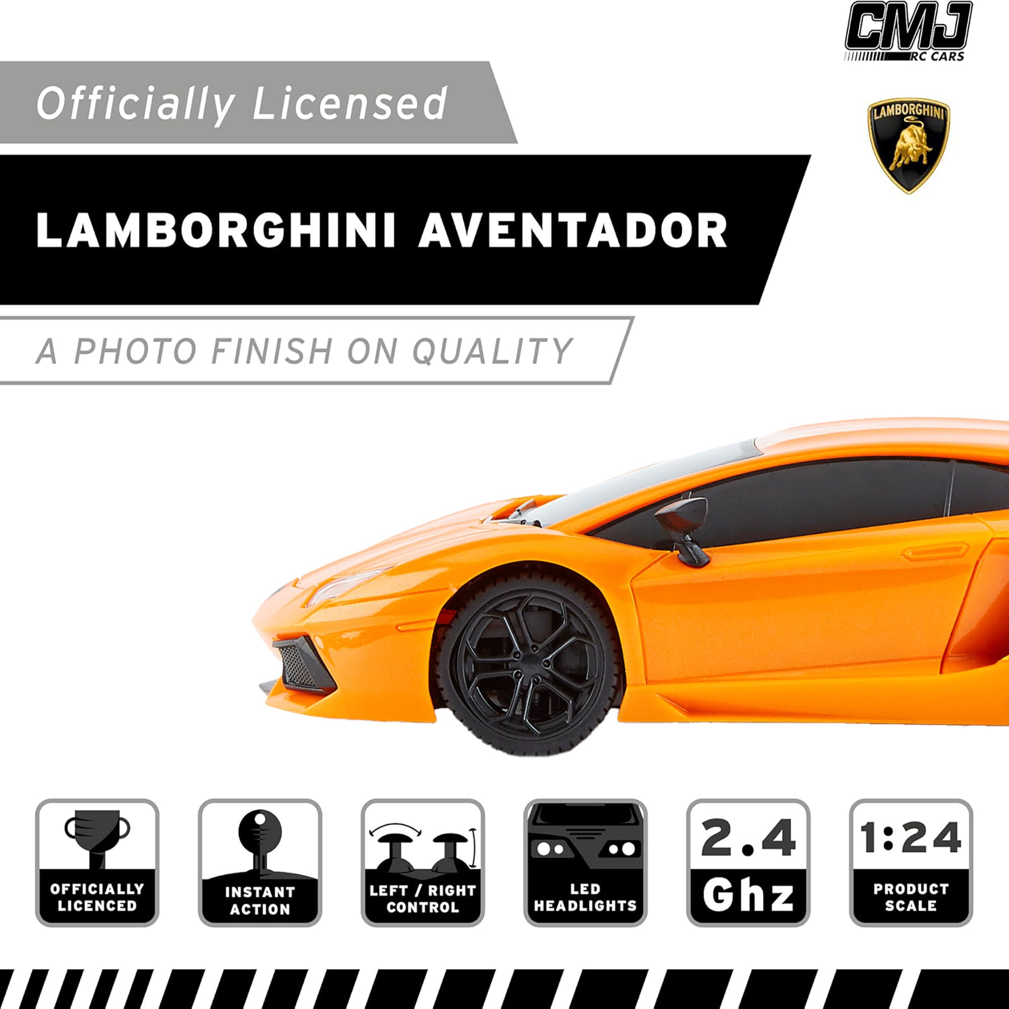 CMJ RC Lamborghini LP700-4 - Orange - 1:24 Scale - 2.4GHz Remote Control Car with LED Headlights - Image 3
