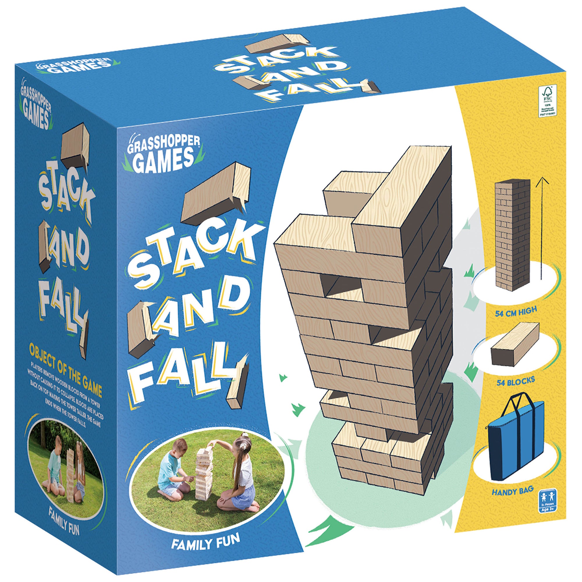 Alternative view of Grasshopper Games Giant Stack 'N' Fall Wooden Block Game with Carry Bag, Family Friendly