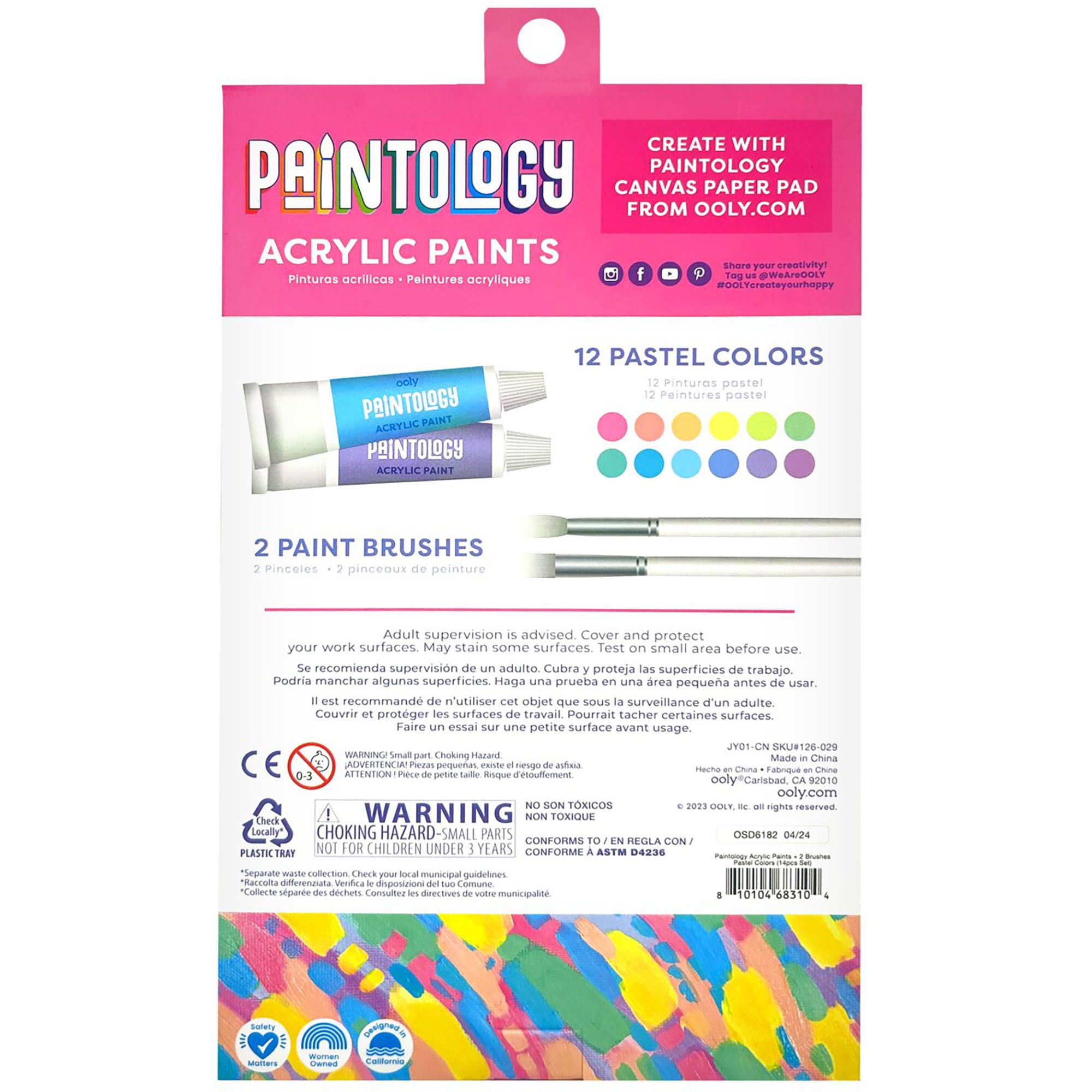Alternative view of OOLY Paintology Collection Pastel Acrylic Paint Set - 12 Colors, 2 Brushes