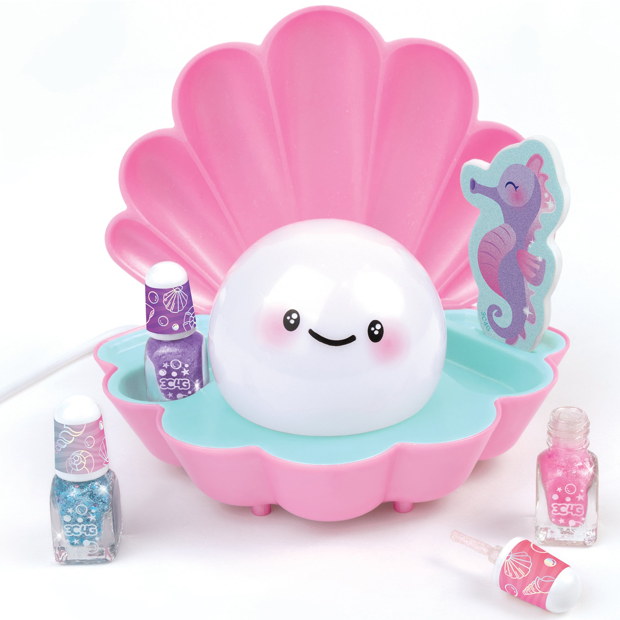 3C4G Pearl Perfect Light-Up Nail Dryer - Pink Shell Shaped Manicure Kit, 6pc