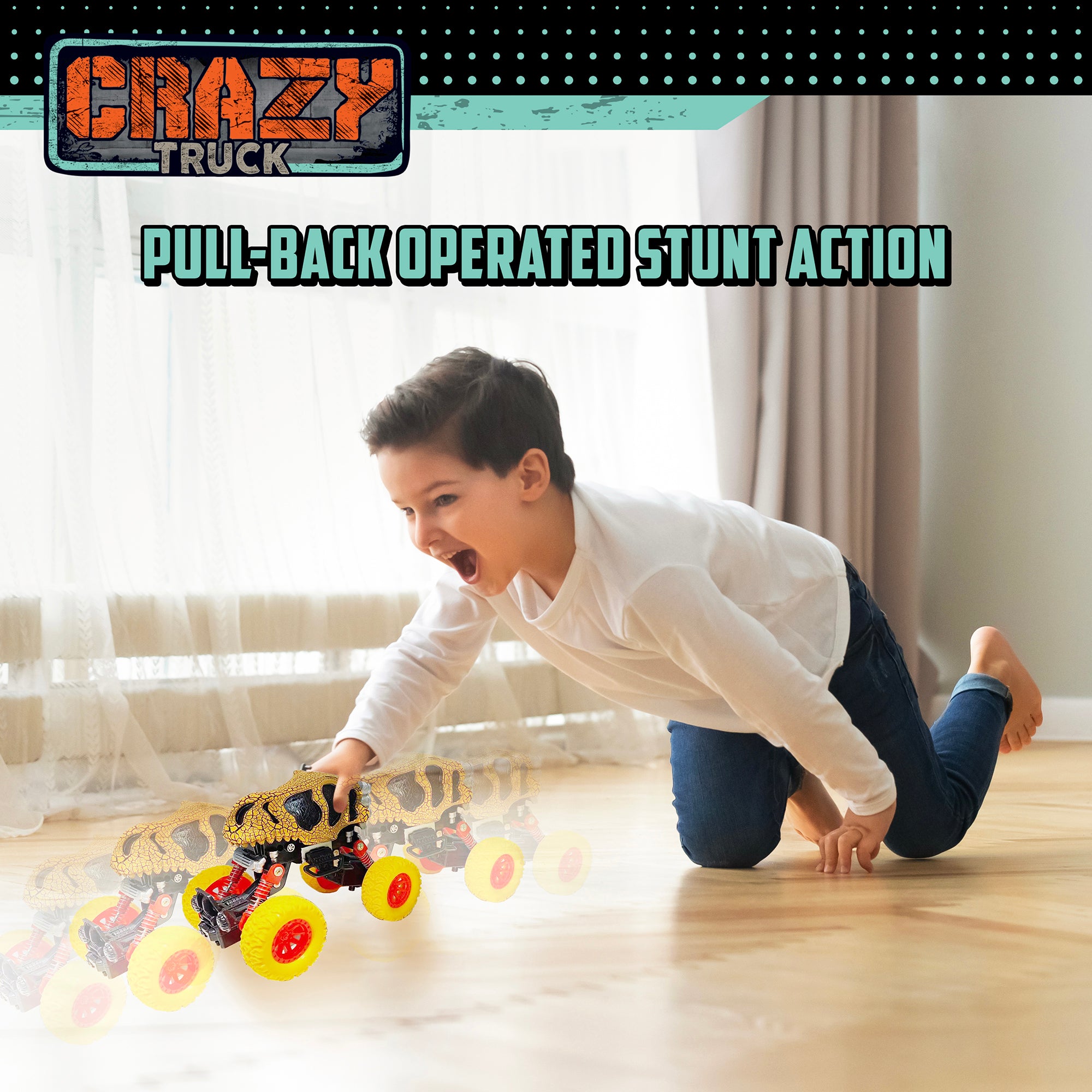 Thin Air Toys Crazy Truck Dinosaur Monster Skull Stunt Truck - Orange & Black, 4.5" - Image 4