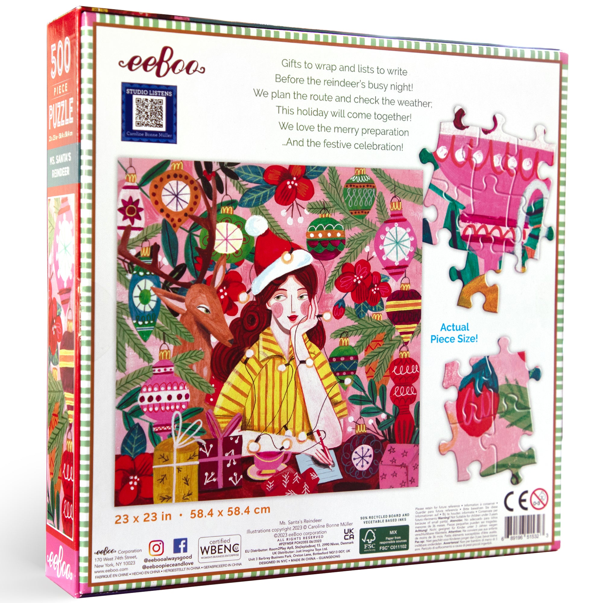 Alternative view of Piece&Love Ms. Santa's Reindeer Christmas Jigsaw Puzzle - 500 pc