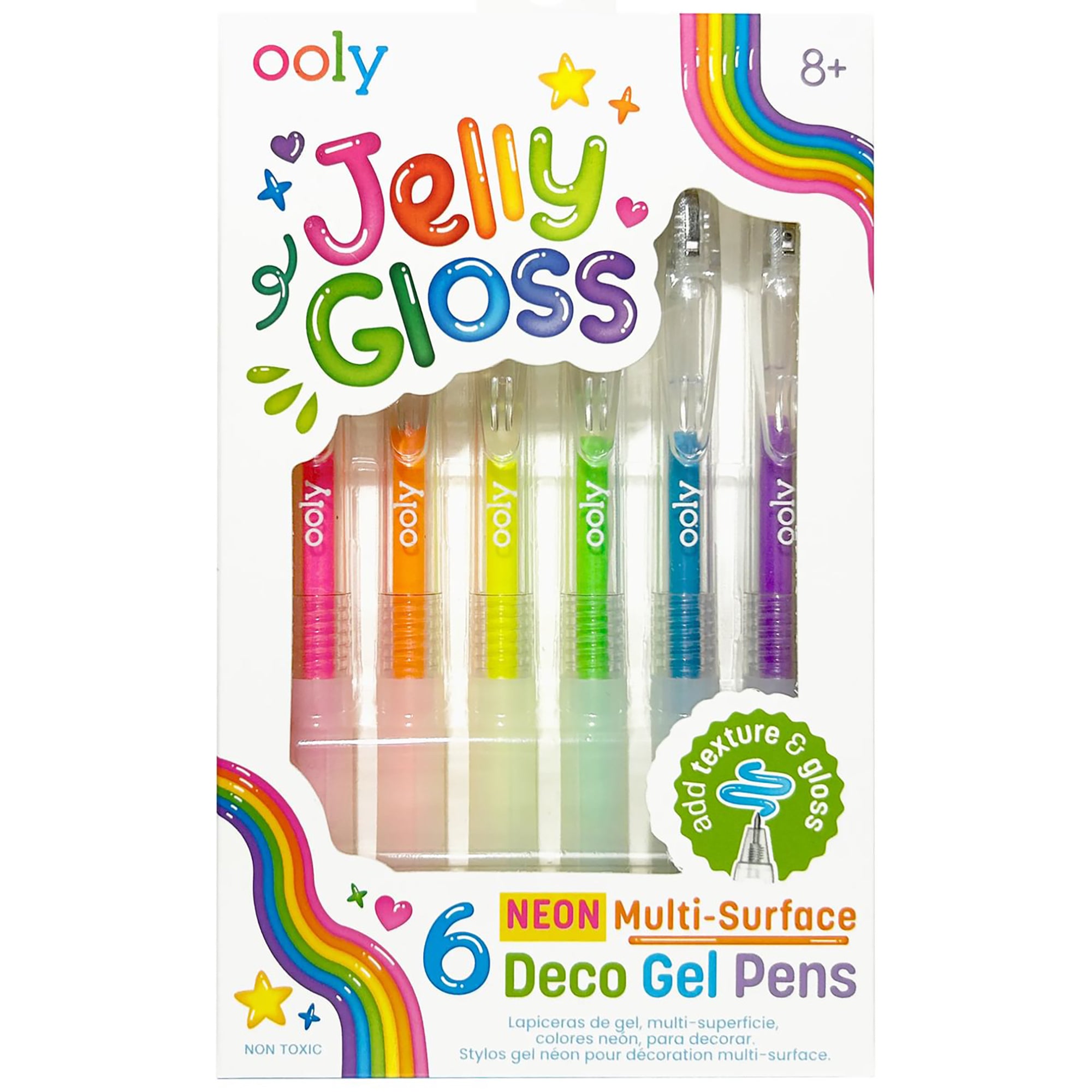 OOLY Jelly Gloss Neon Deco Gel Pens - Assorted Colors, 6-Count
