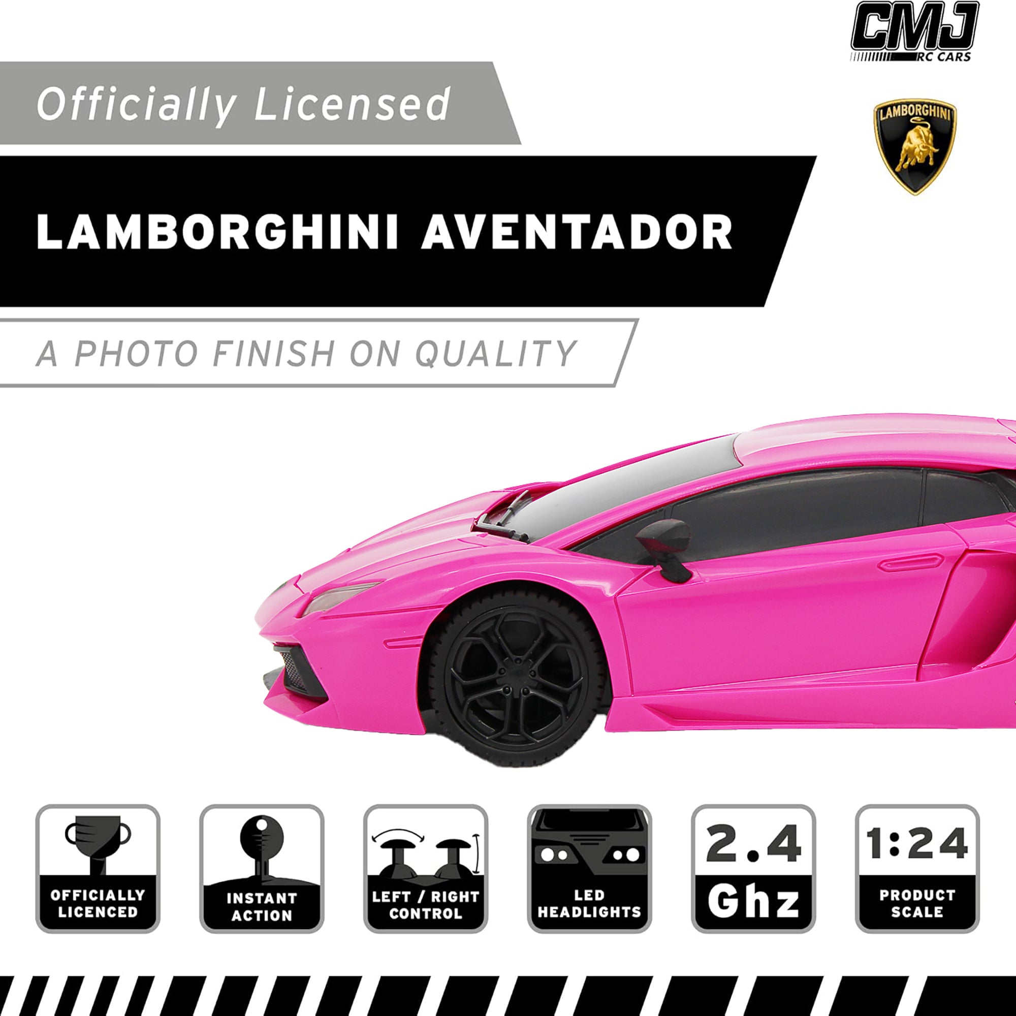 CMJ RC Cars Radio Control Lamborghini LP700-4 - Pink - 1:24 Scale with 2.4GHz and LED Headlights - Image 3