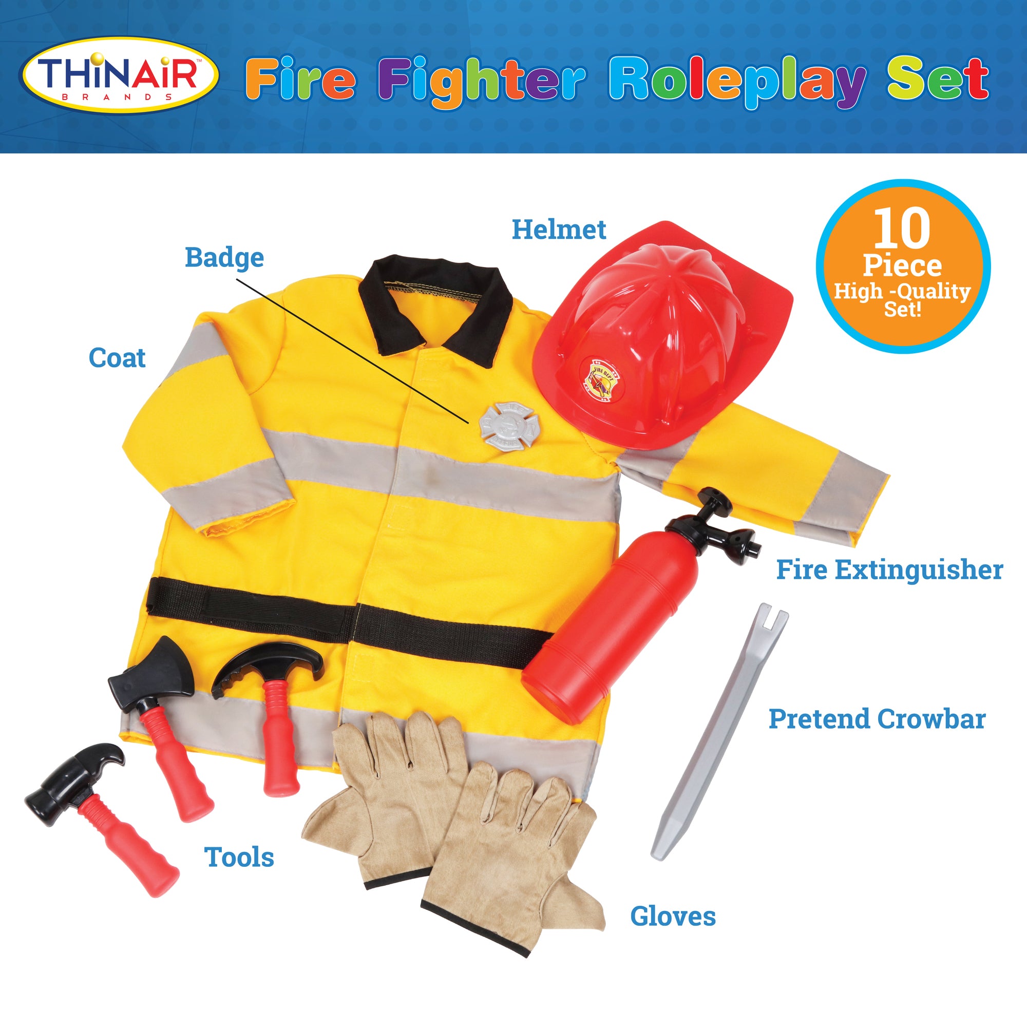 Alternative view of Playful Minds 10pc Firefighter Roleplay Set - Yellow & Red Costume for Ages 3+