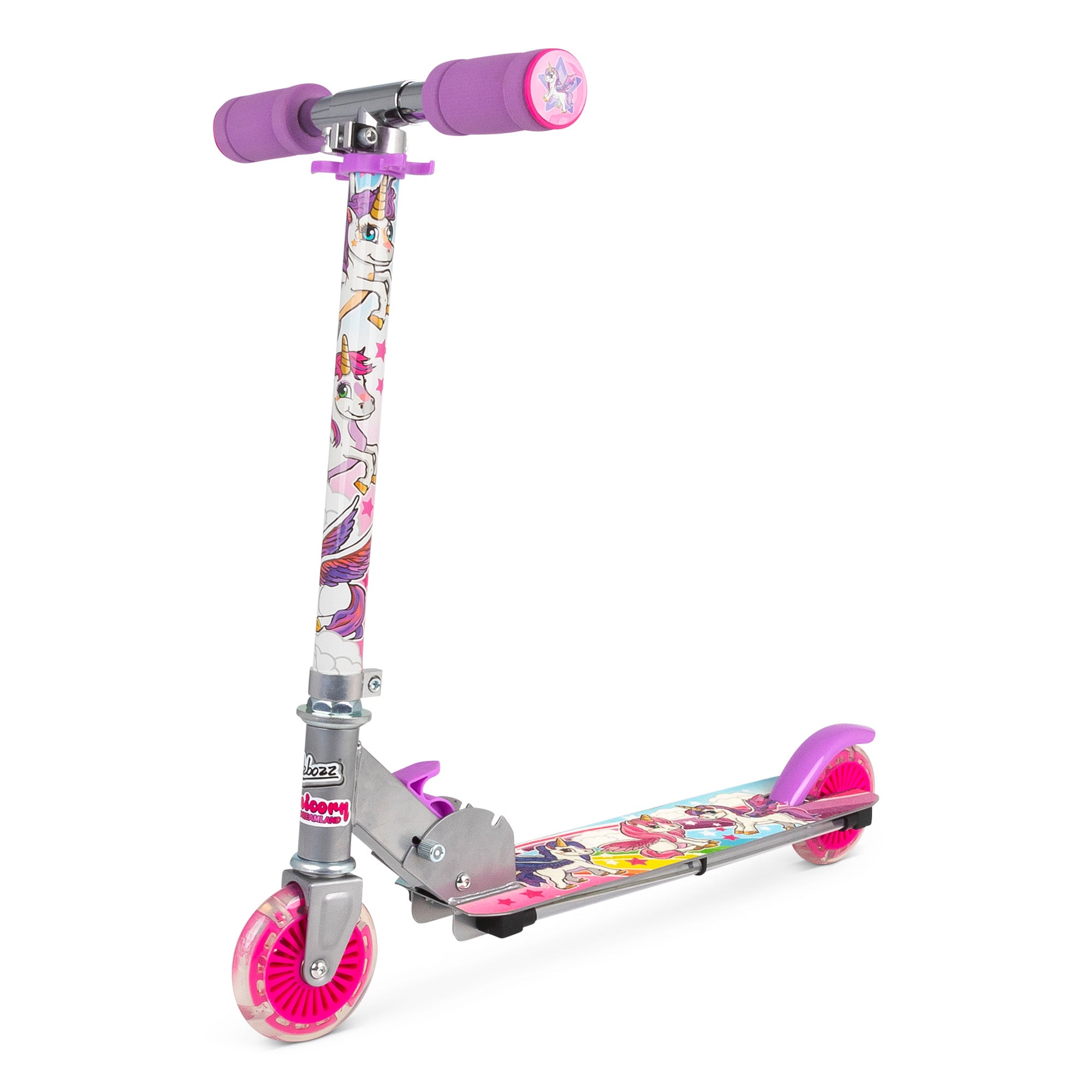 Ozbozz Unicorn Flashing Scooter with Light-Up Wheels and Foldable Design