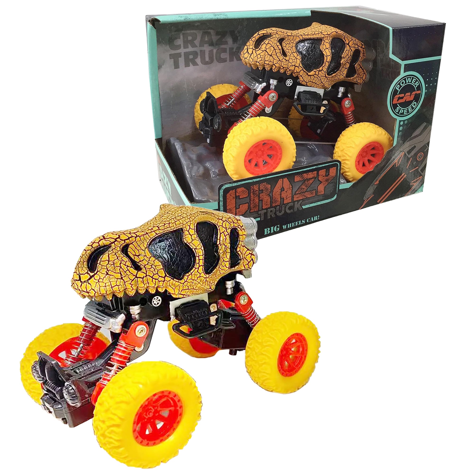 Thin Air Toys Crazy Truck Dinosaur Monster Skull Stunt Truck - Orange & Black, 4.5" - Image 5