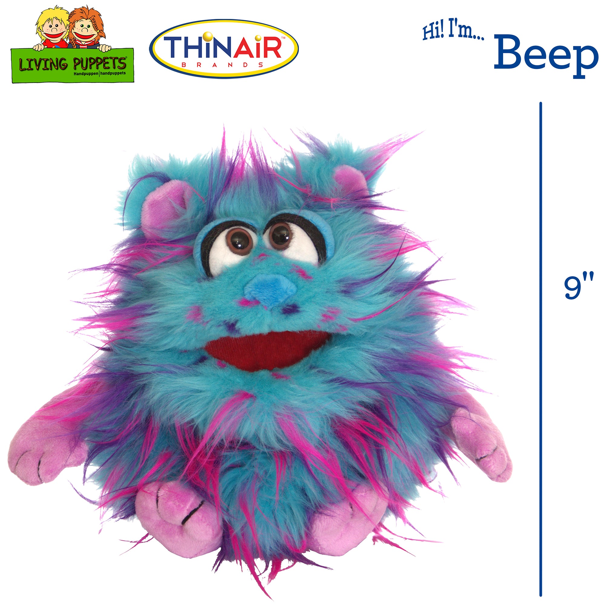 Alternative view of Living Puppets Handmade Beep The Blue Friendly Monster - 9" Plush Hand Puppet