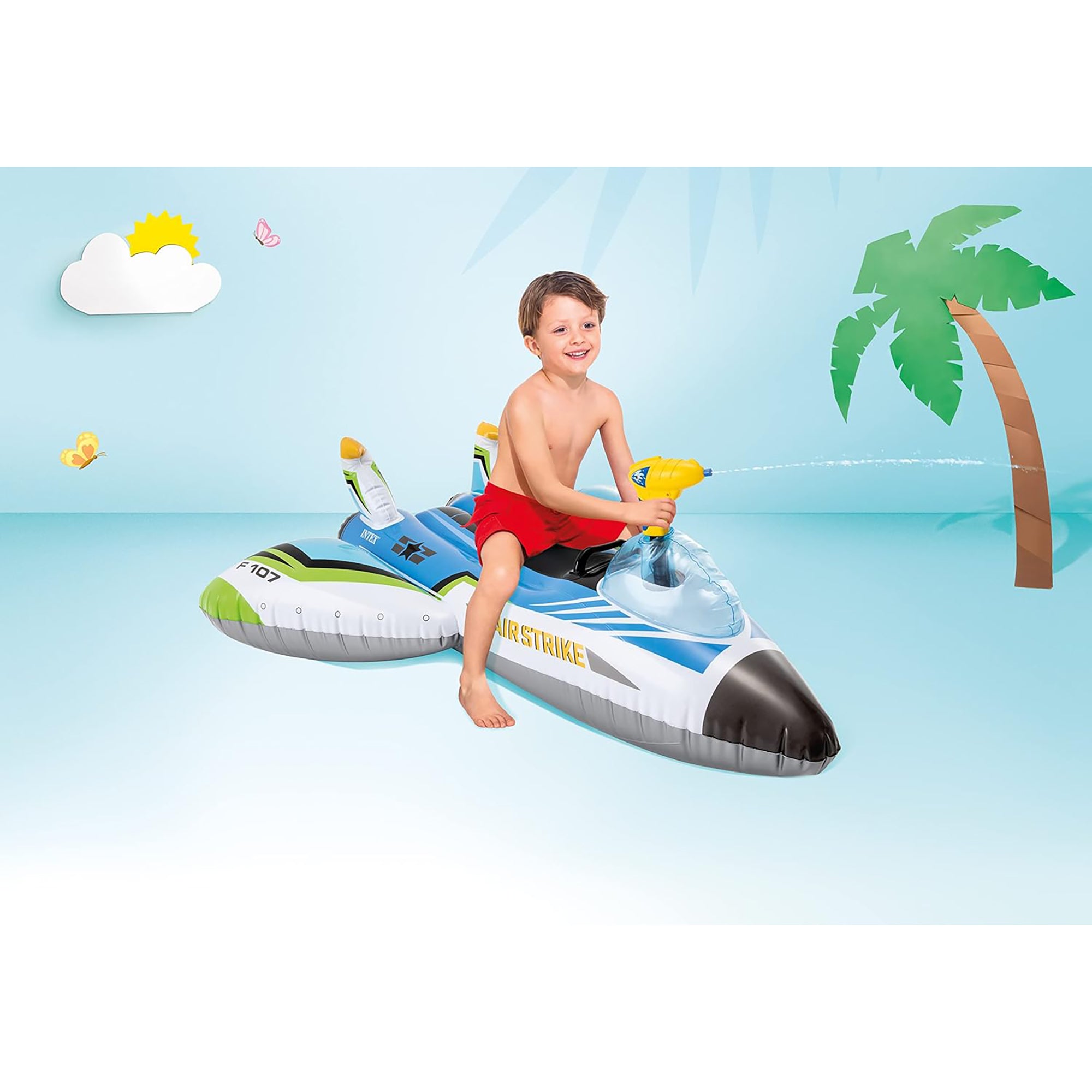 Intex Plane Ride-On Pool Float with Water Gun, Red/Blue - Image 4