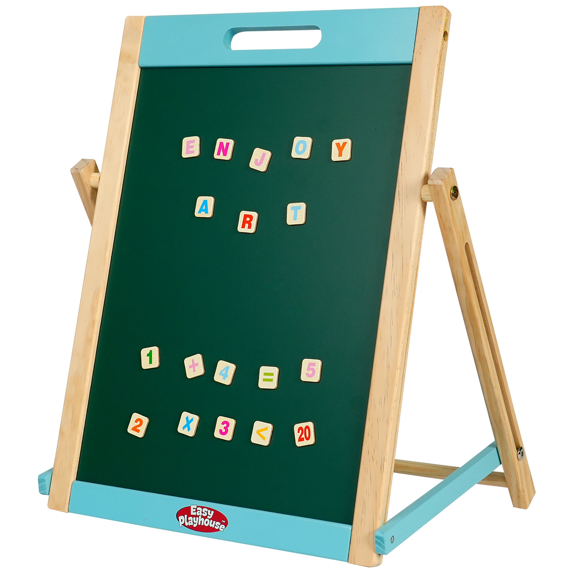 Easy Playhouse Wooden Tabletop Art Easel - Magnetic Double-Sided Chalk & Whiteboard