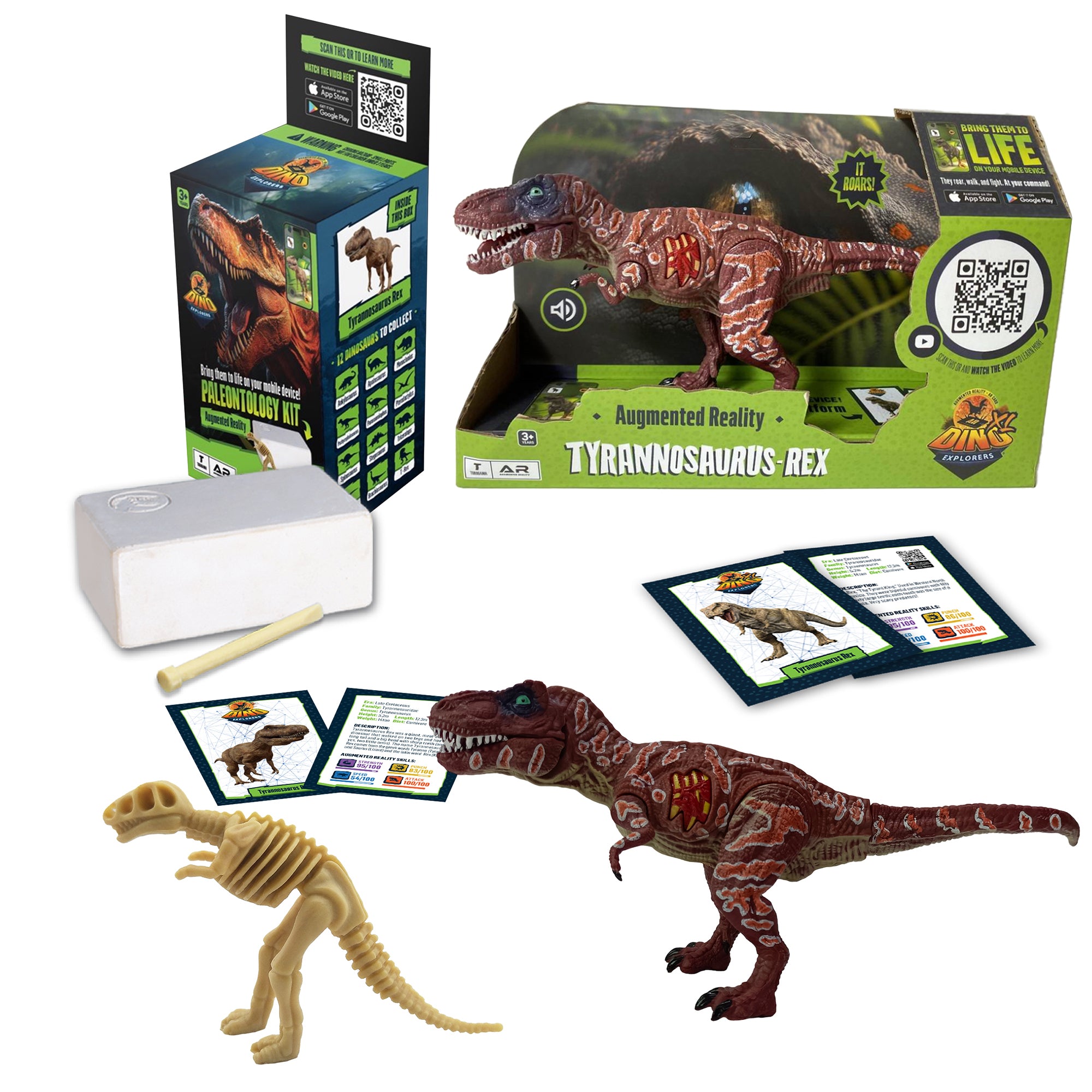 Dino Explorers AR Dinosaur XL & Brick Combo - 10" T-Rex Sound Figure & Dig Kit