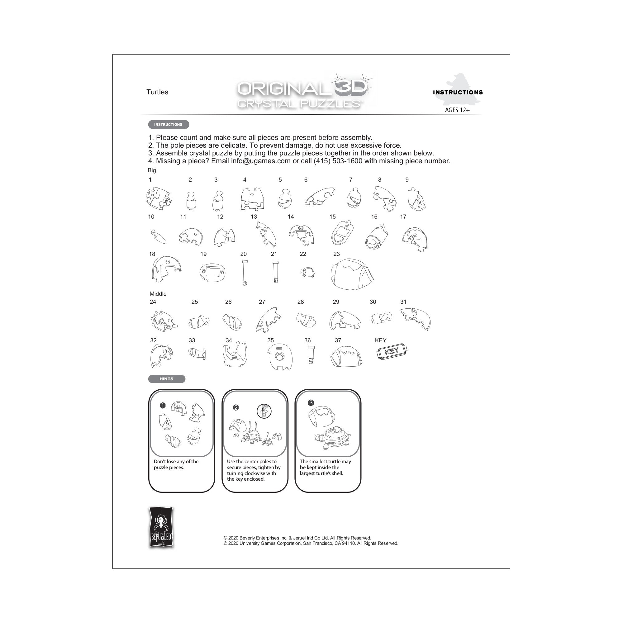 3D Crystal Puzzle - Turtles, Translucent Green - 37 pcs - Image 3