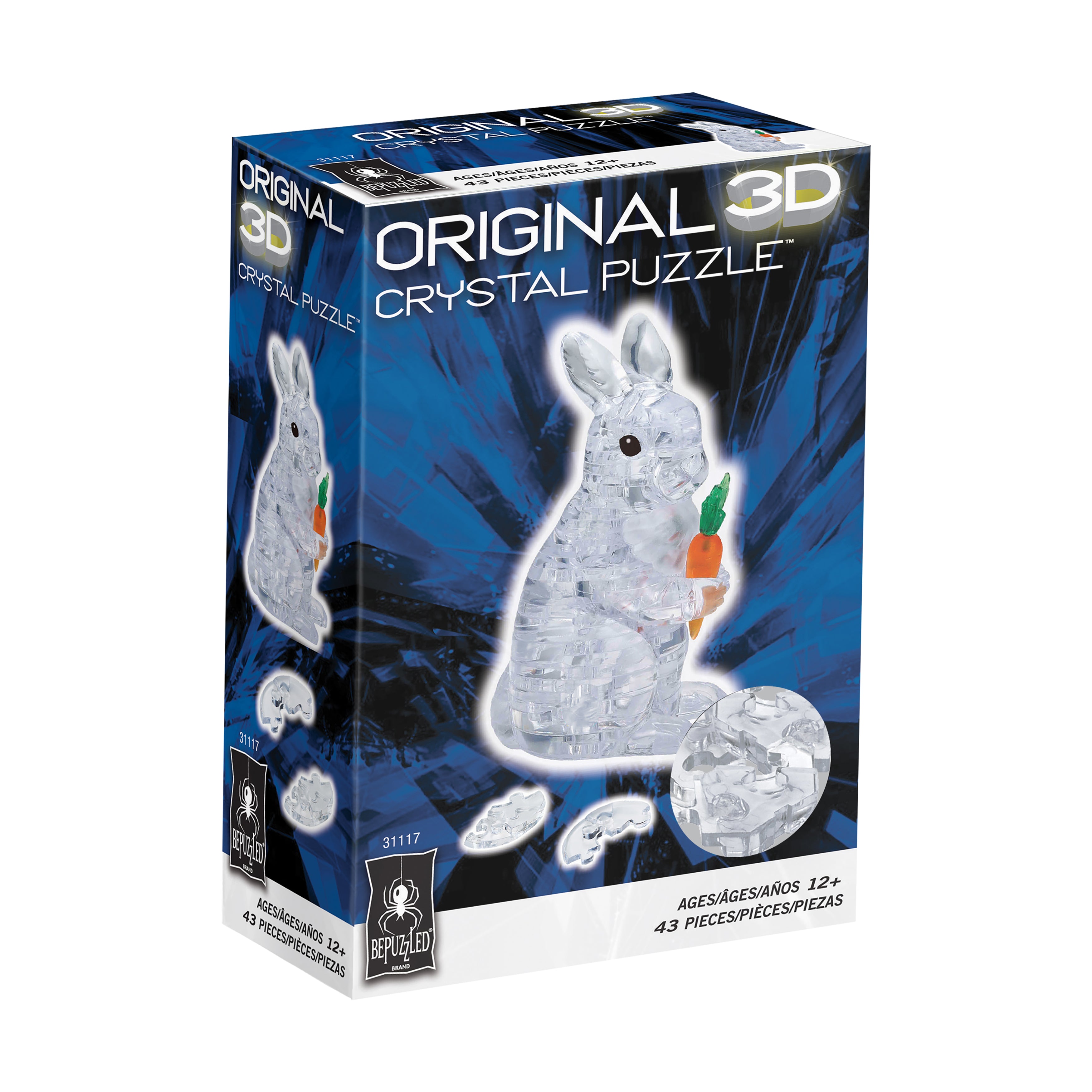 Alternative view of BePuzzled 3D Crystal Rabbit Puzzle - 43 Pieces (White)