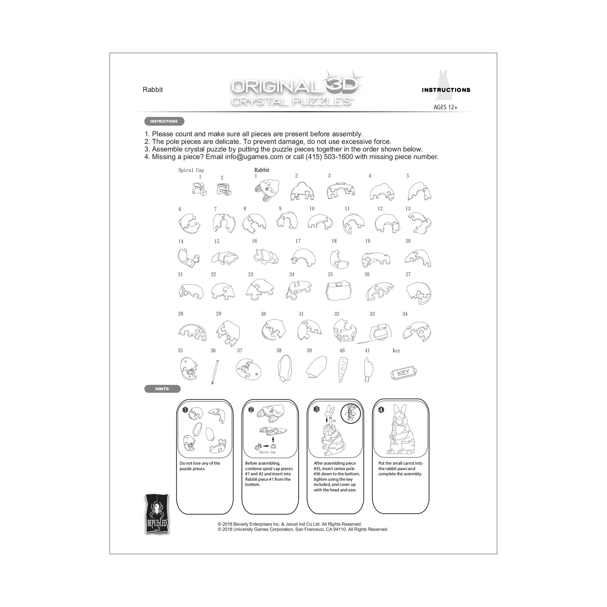 BePuzzled 3D Crystal Rabbit Puzzle - 43 Pieces (White) - Image 3