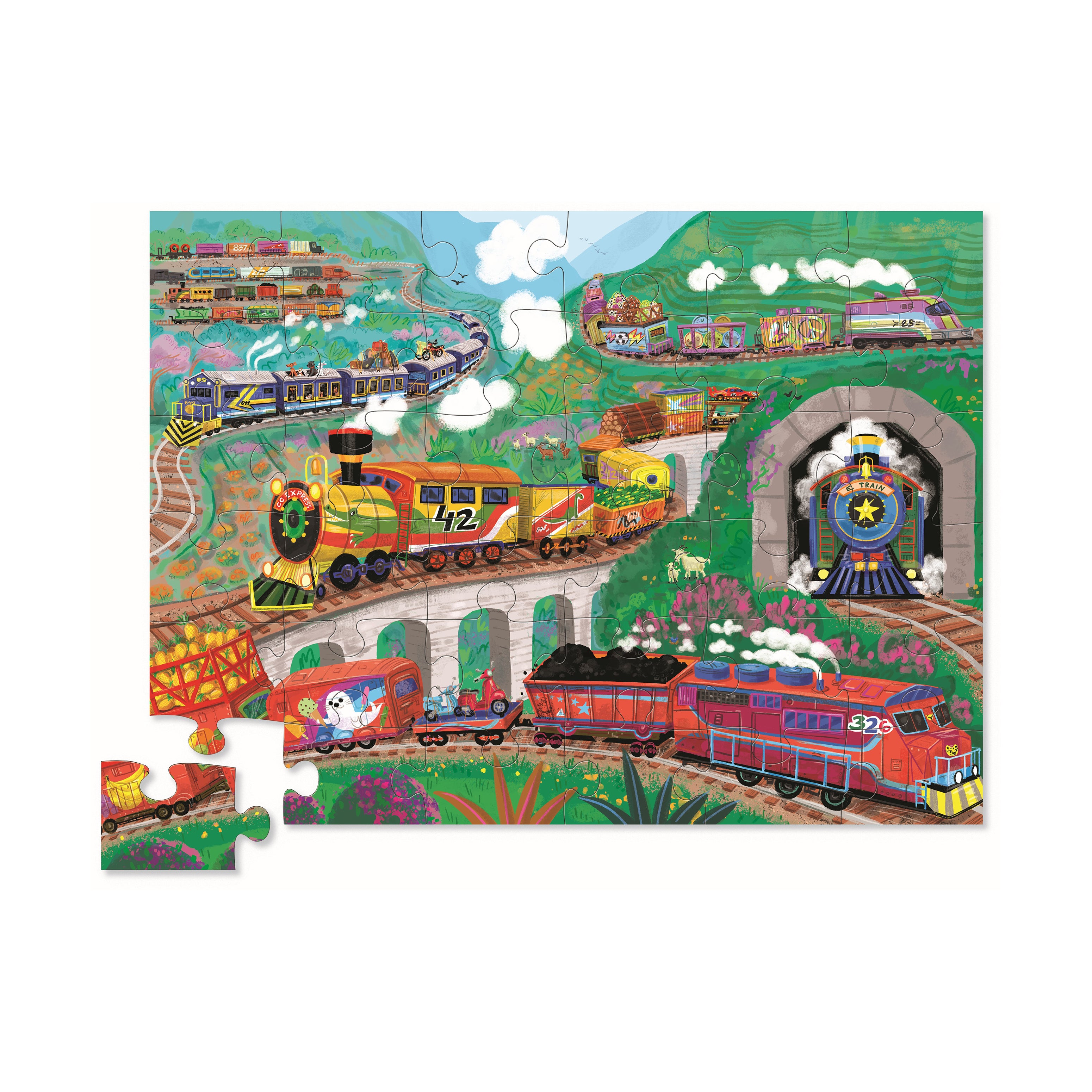 Alternative view of All Aboard! Vibrant Train Floor Puzzle - 36 pc