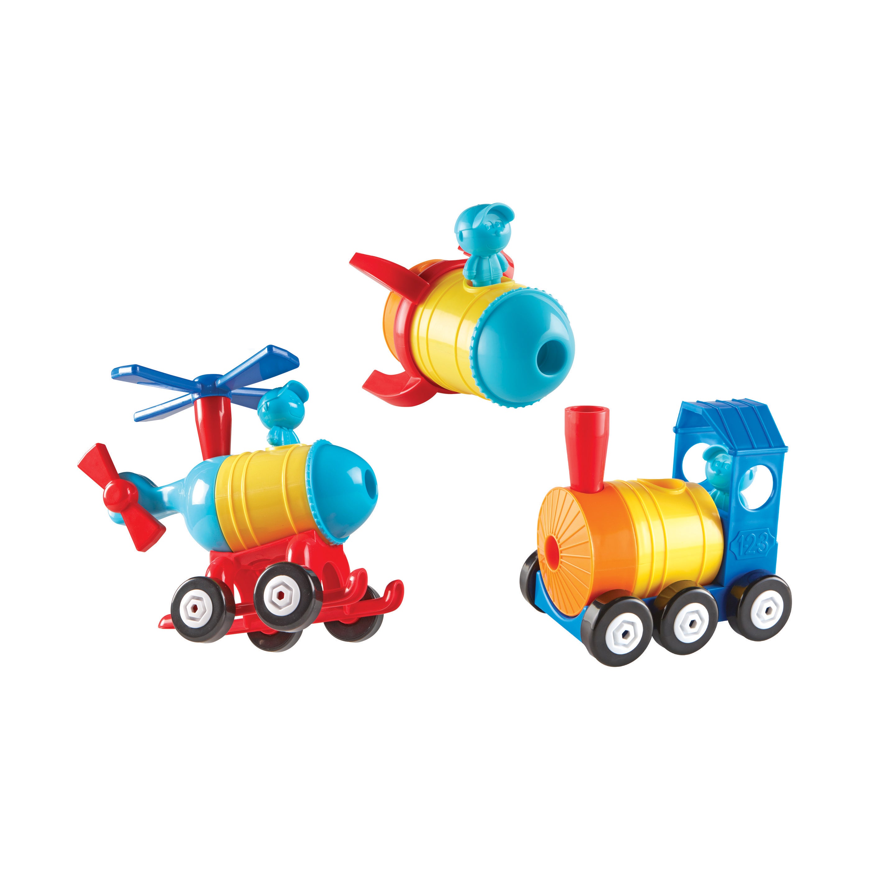 Alternative view of 1-2-3 Build It! Rocket-Train-Helicopter - Creative Toddler Play Set