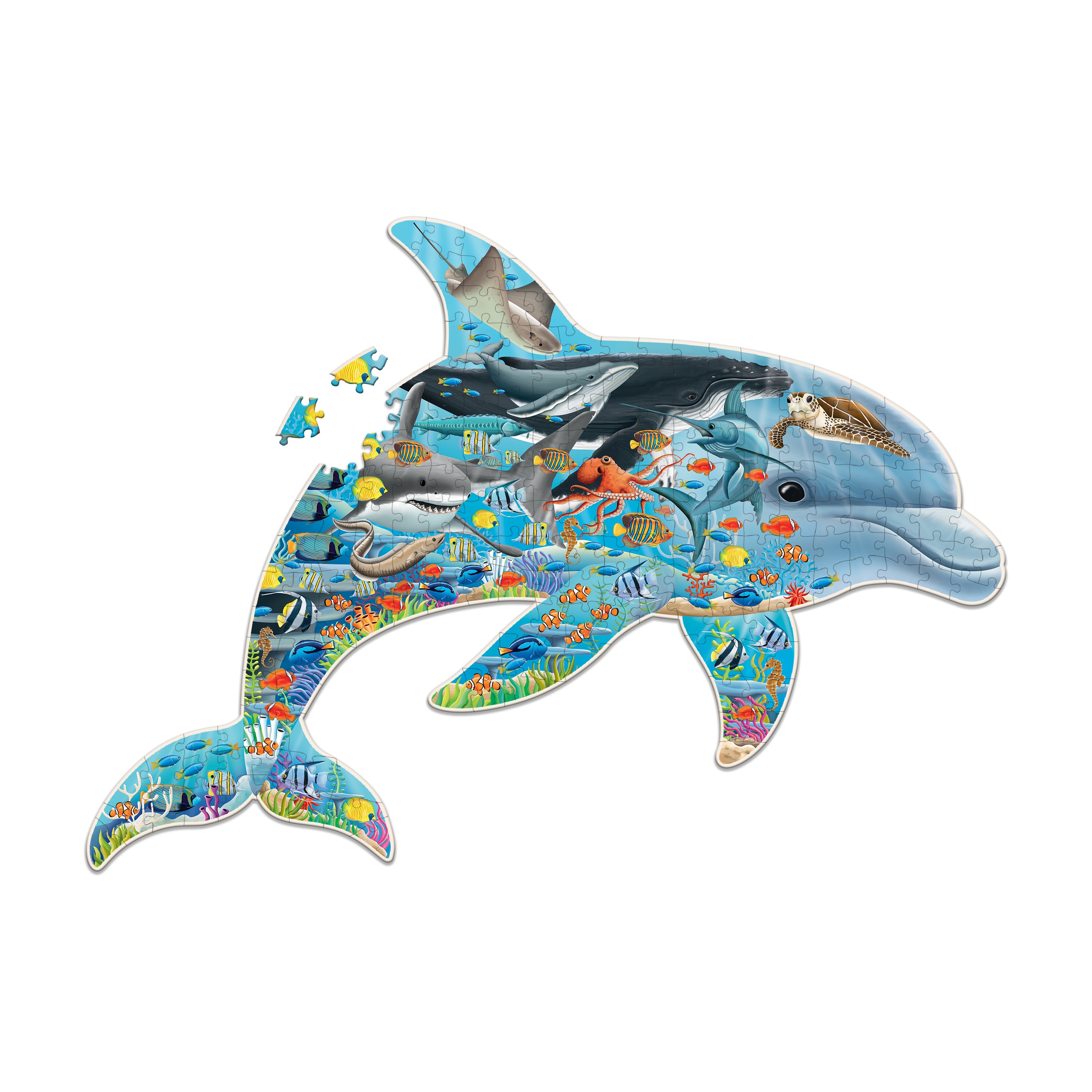 Alternative view of Wildlife World Dolphin-Shaped Sea Life Puzzle - 200 pc