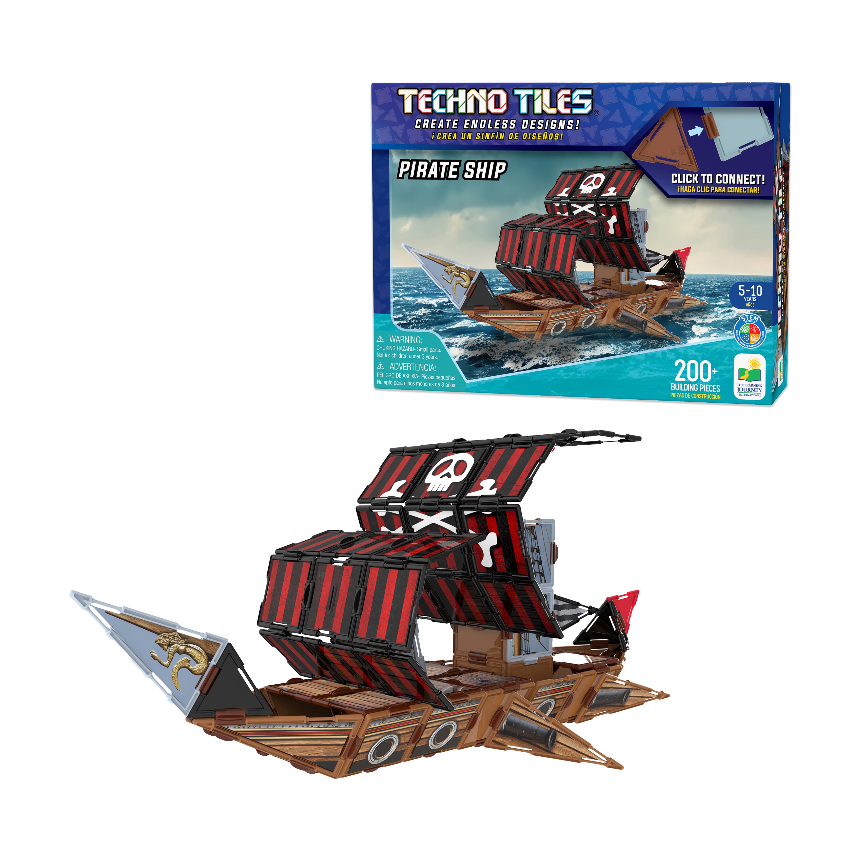 Techno Tiles Pirate Ship Construction Set - 200+ Pieces - Image 3