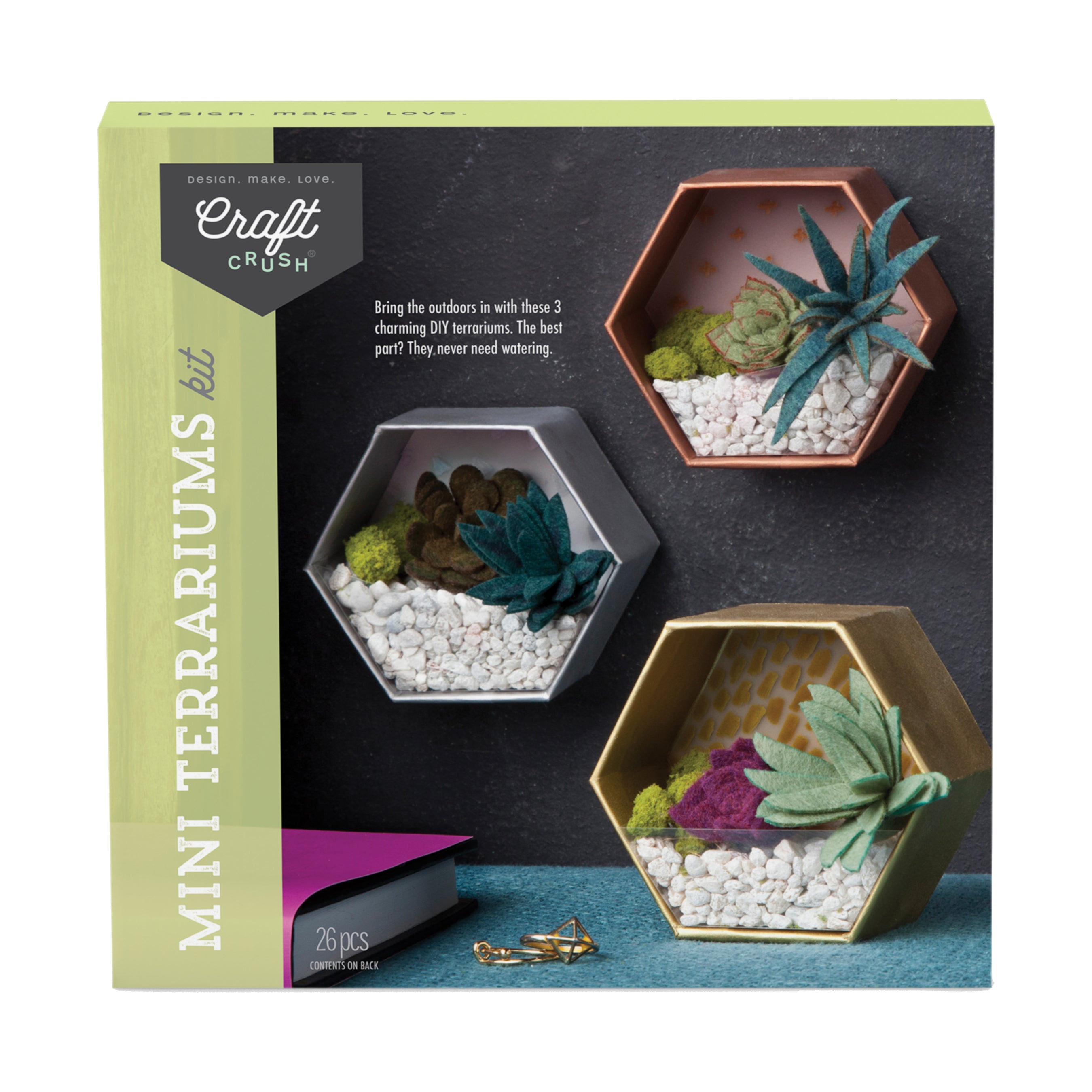 Craft Crush Mini Terrariums Kit - Create Felt Succulent Displays