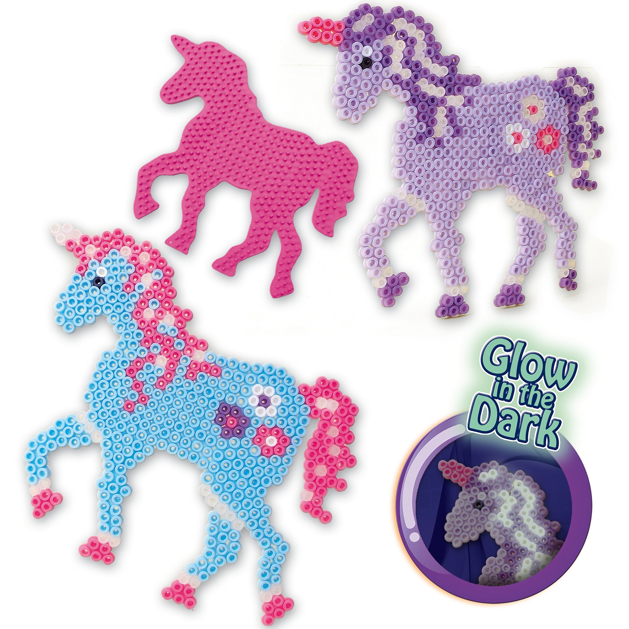 SES Creative Beedz Fantasy Horses DIY Unicorn Craft Kit - 1200 Fusible Iron-On Beads, Glow-In-The-Dark - Image 4