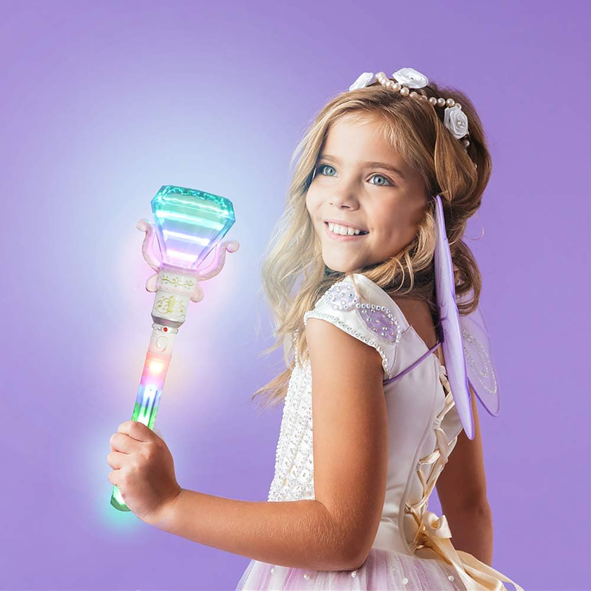 Enchanted Princess Light-Up Spinning Diamond Wand – White - Image 5