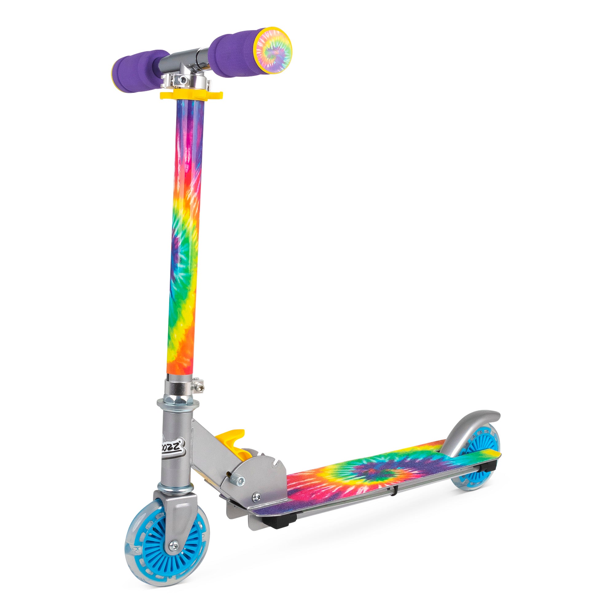 Ozbozz Flashing Scooter - Tie Dye with Light-Up Wheels and Foldable Design