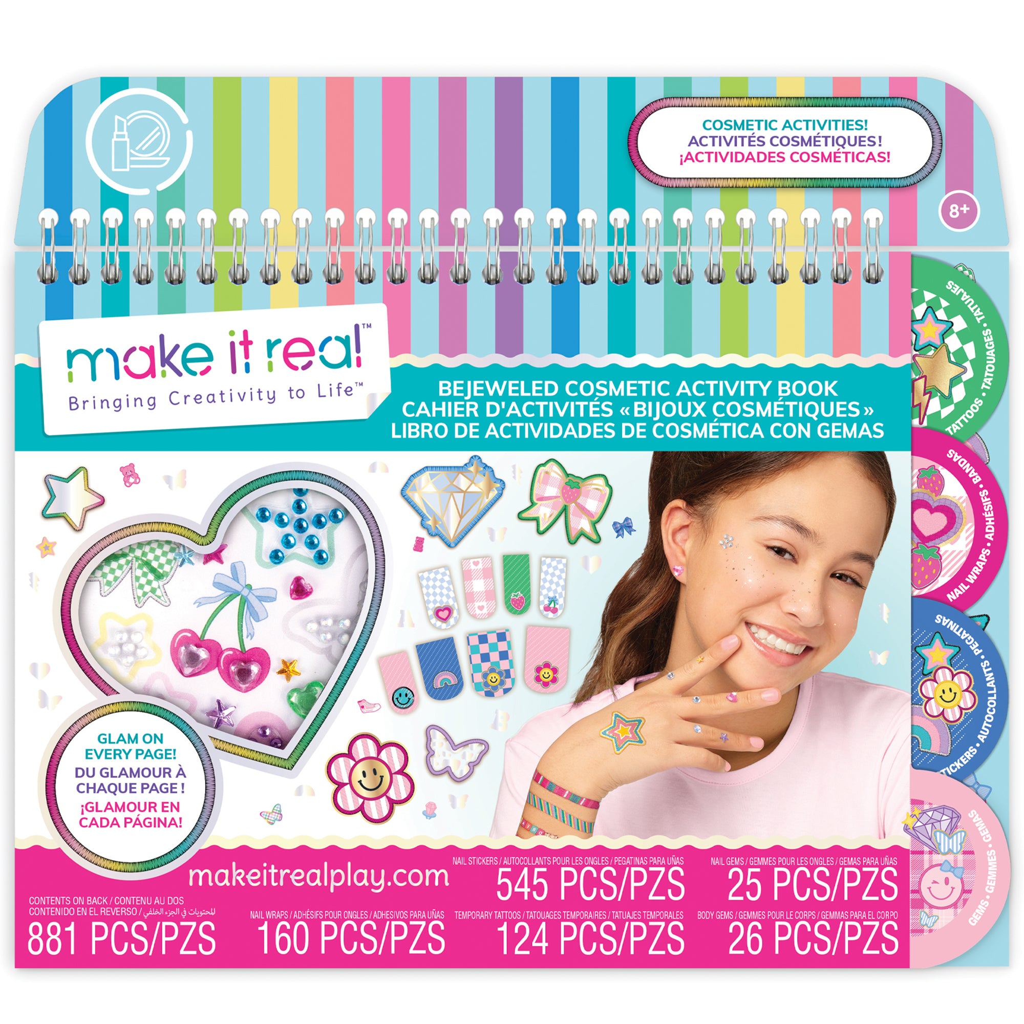 Make It Real Bejeweled Cosmetic Activity Kit - Nail Art & Body Gems for Kids, 8+