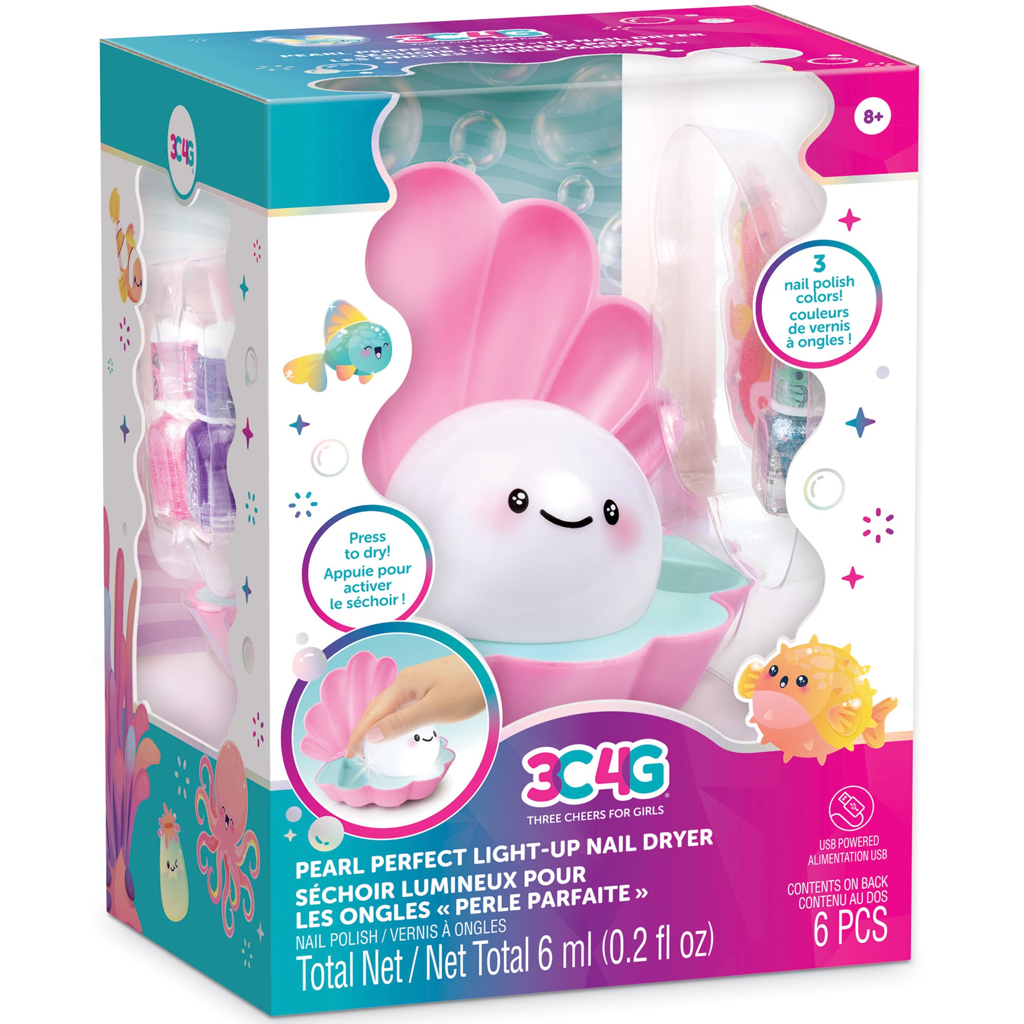 Alternative view of 3C4G Pearl Perfect Light-Up Nail Dryer - Pink Shell Shaped Manicure Kit, 6pc