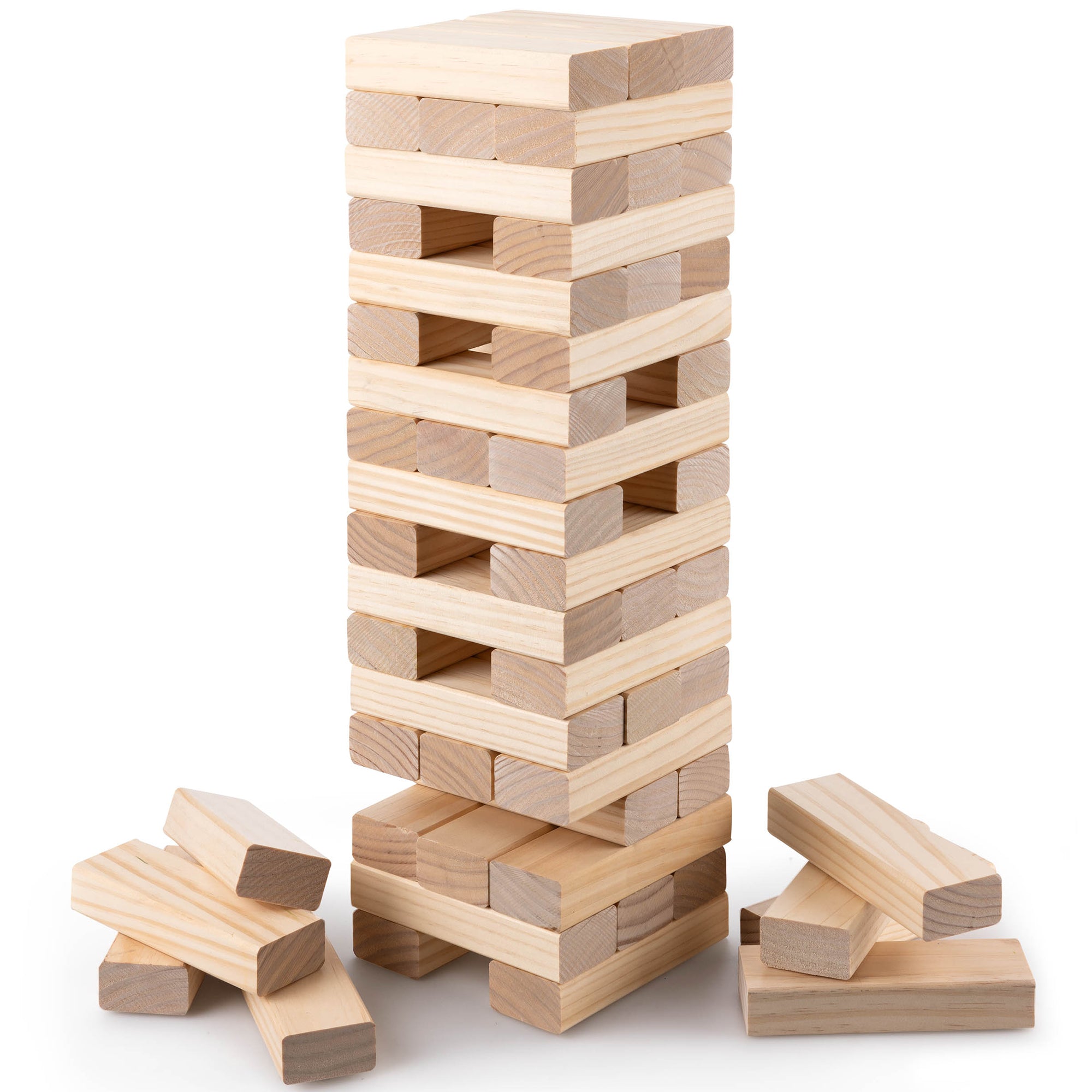 Grasshopper Games Giant Stack 'N' Fall Wooden Block Game with Carry Bag, Family Friendly